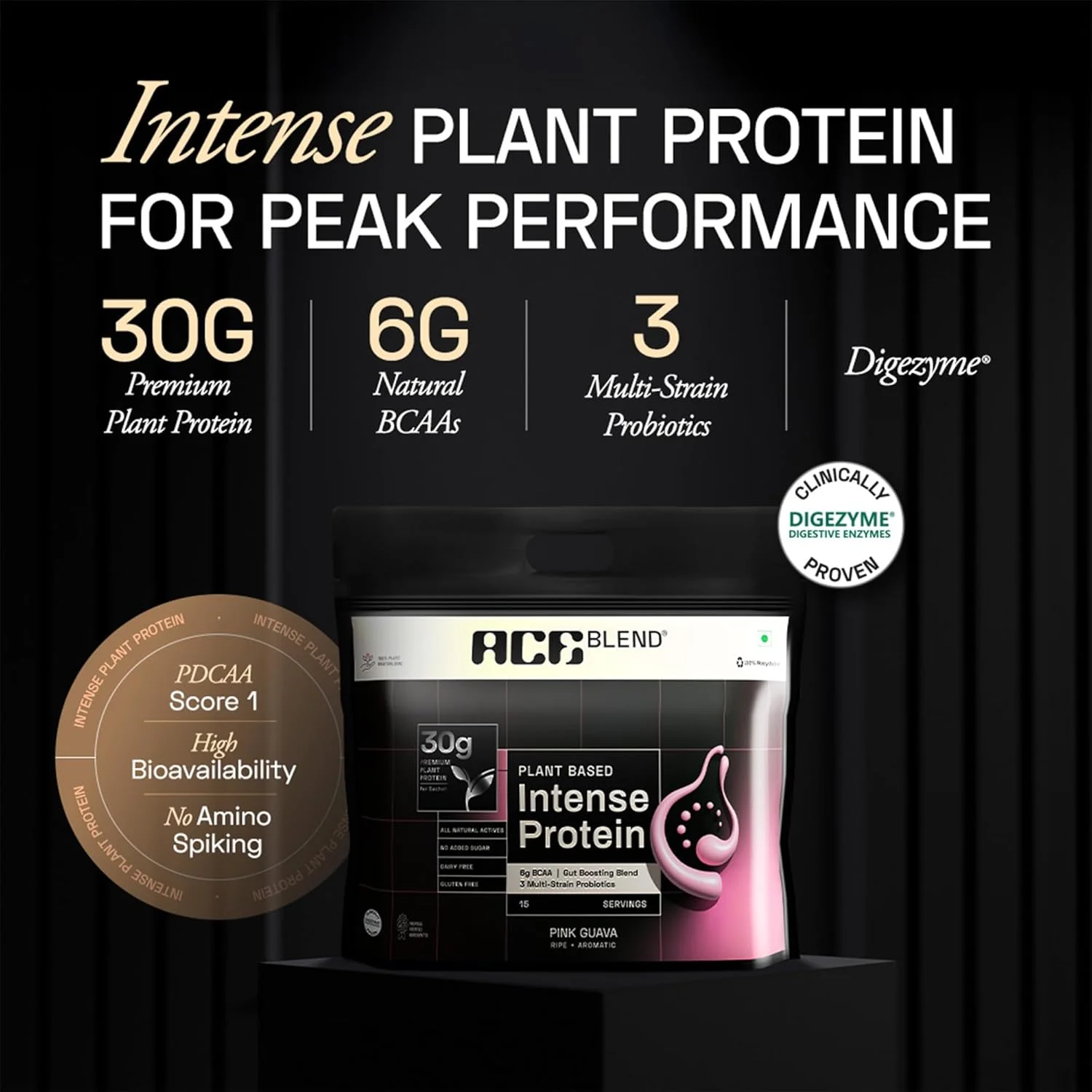 پروتئین گیاهی درجه یک Ace Blend INTENSE 30G | 15 سروینگ | طعم گواوا صورتی | پروبیوتیک و فیبر | 6 گرم BCAA | بیش از 95% قابلیت جذب | رشد و ریکاوری عضلات بدون چربی پیشرفته پروتئین گیاهی درجه یک Ace Blend INTENSE 30G | 15 سروینگ | طعم گواوا صورتی | پروبیوتیک و فیبر | 6 گرم BCAA | بیش از 95% قابلیت جذب | رشد و ریکاوری عضلات بدون چربی پیشرفته