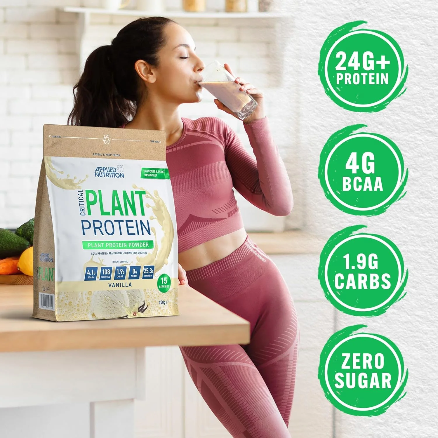 پروتئین گیاهی ضروری Applied Nutrition - پودر پروتئین وگان، مکمل گیاهی (450 گرم - 15 سروینگ) (وانیلی) پروتئین گیاهی ضروری Applied Nutrition - پودر پروتئین وگان، مکمل گیاهی (450 گرم - 15 سروینگ) (وانیلی)