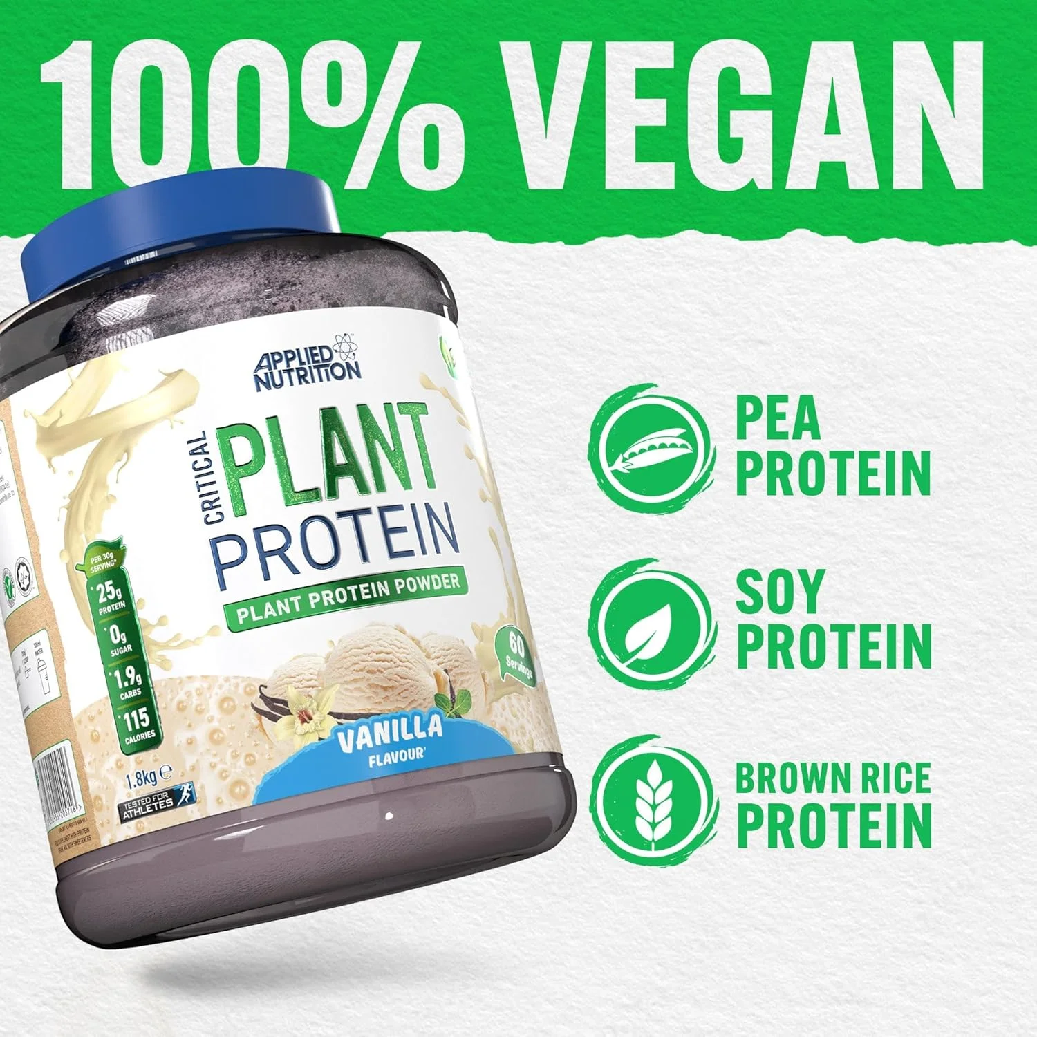 پروتئین گیاهی ضروری Applied Nutrition - 1.8 کیلوگرم - وانیلی پروتئین گیاهی ضروری Applied Nutrition - 1.8 کیلوگرم - وانیلی