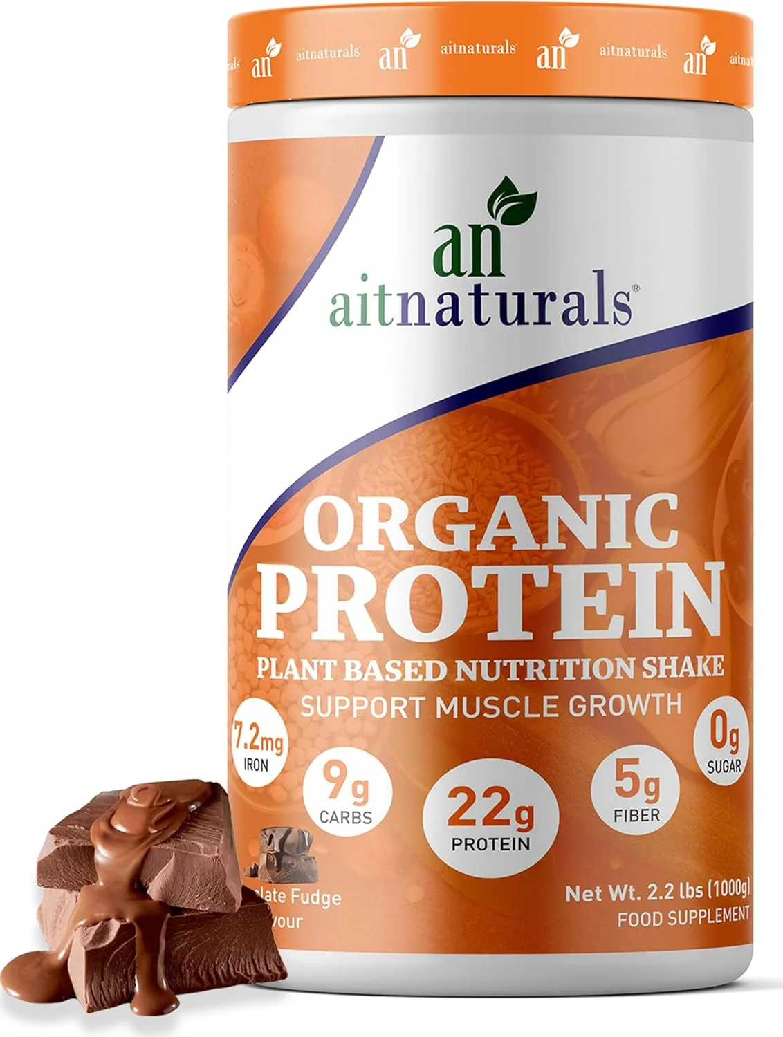 پودر پروتئین گیاهی ارگانیک Aitnaturals با طعم فاج شکلاتی خامه‌ای، 1 کیلوگرم (2.2 پوند)، 25 سروینگ - 20 گرم پروتئین نخود در هر سروینگ | ایده‌آل برای اسموتی و شیک | پشتیبانی از رشد عضلات و ریکاوری بعد از تمرین