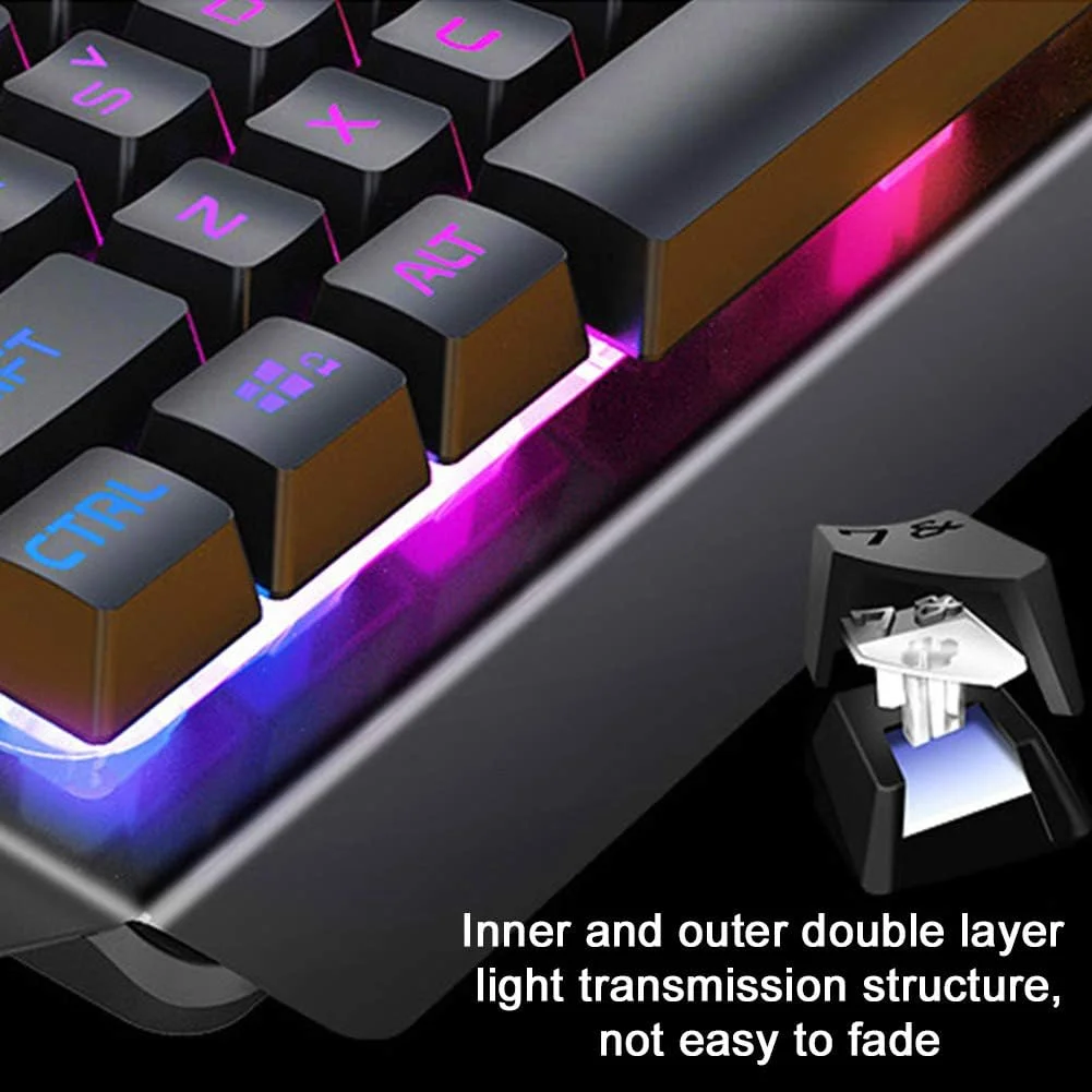 ست سه تکه کیبورد سیم دار USB، ماوس و هدست، حس مکانیکی گیمینگ، بازی کامپیوتر رومیزی، ماوس ماکرو 2400 DPI (مشکی)