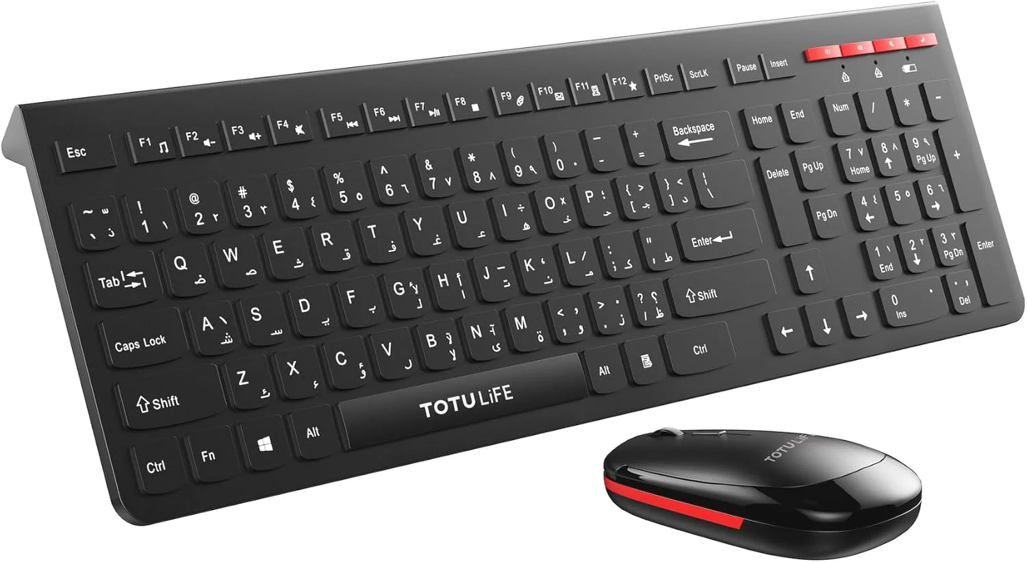 ست کیبورد و ماوس بی سیم 2.4 گیگاهرتز Totulife، قرمز/مشکی