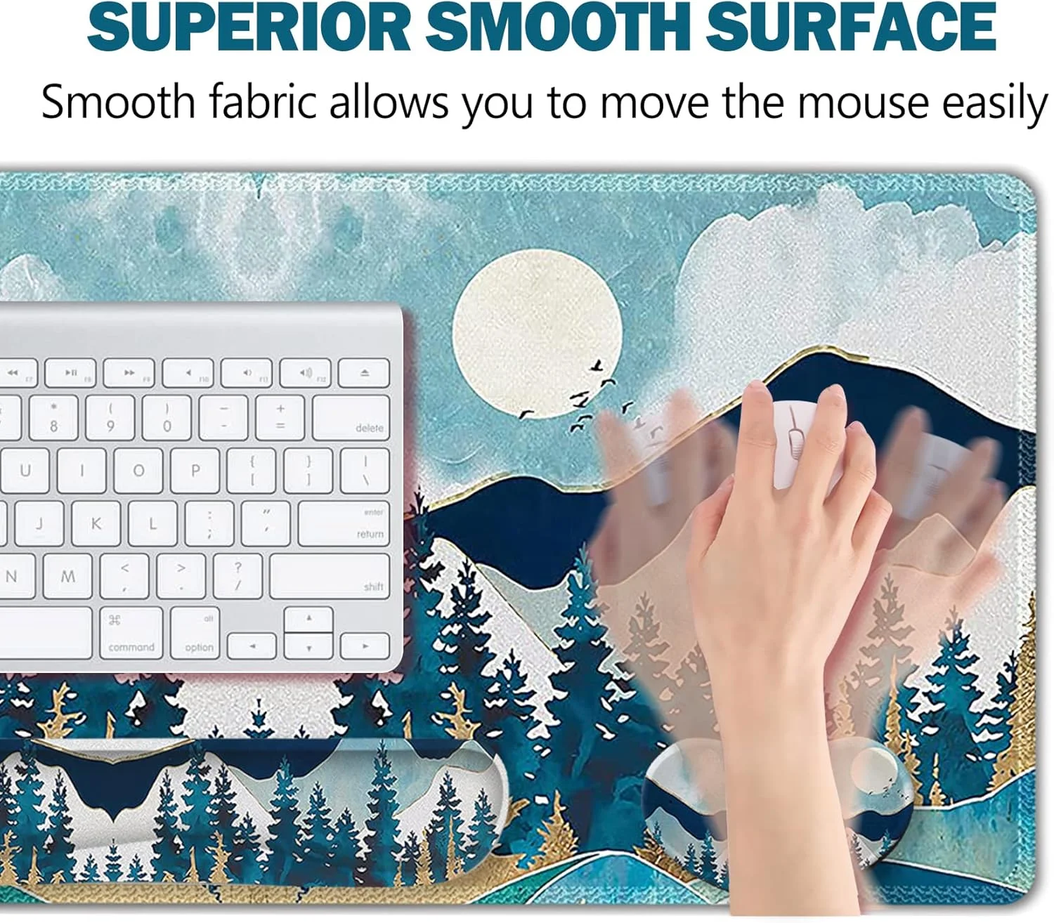 ست پد ماوس گیمینگ بزرگ ARTSO، شامل تکیه گاه مچ دست کیبورد + پد مچ دست ماوس + پد ماوس بزرگ + زیر لیوانی، زیرانداز میز چند منظوره 35x15.5 اینچ، طرح کوه انتزاعی