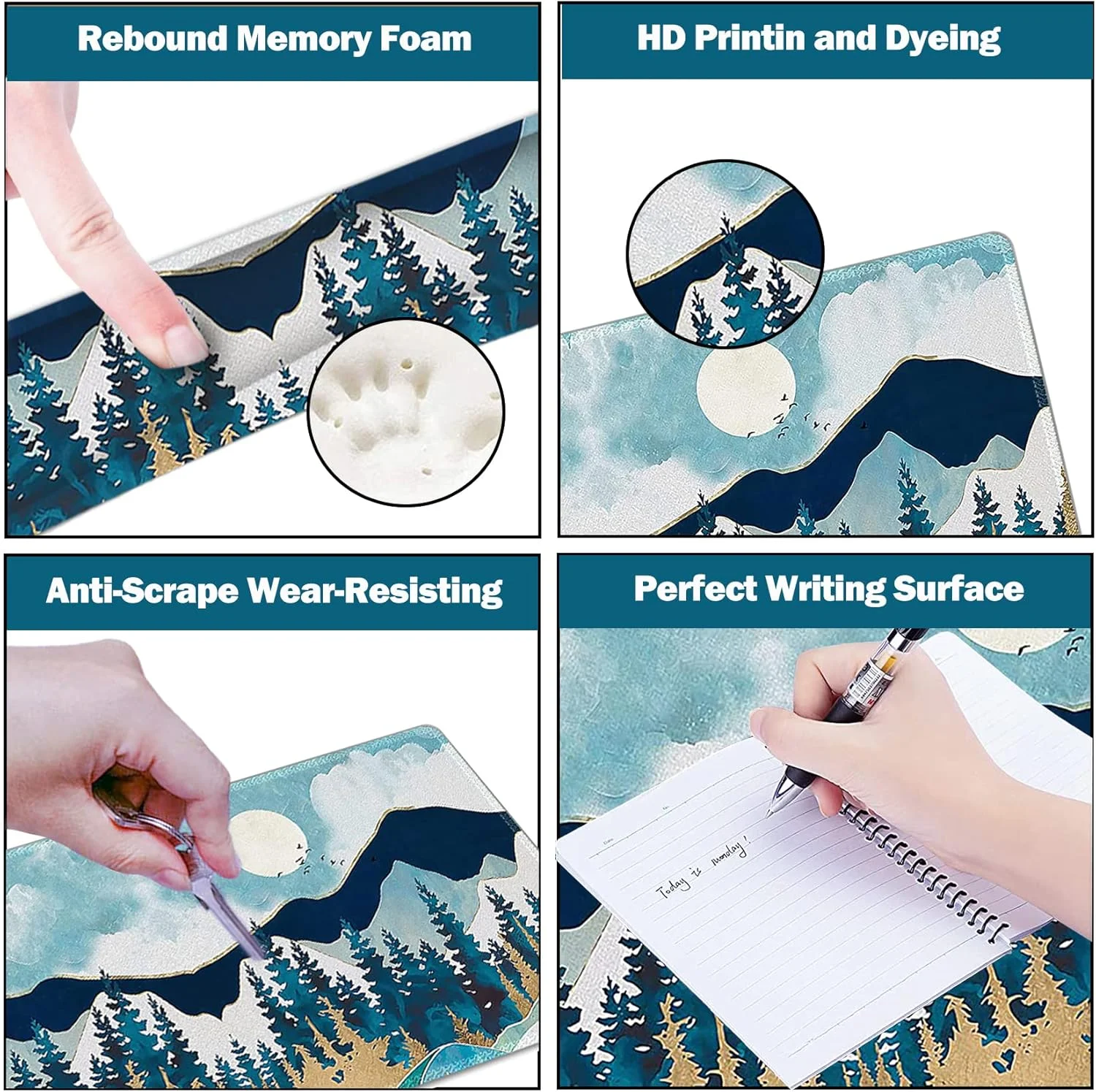 ست پد ماوس گیمینگ بزرگ ARTSO، شامل تکیه گاه مچ دست کیبورد + پد مچ دست ماوس + پد ماوس بزرگ + زیر لیوانی، زیرانداز میز چند منظوره 35x15.5 اینچ، طرح کوه انتزاعی