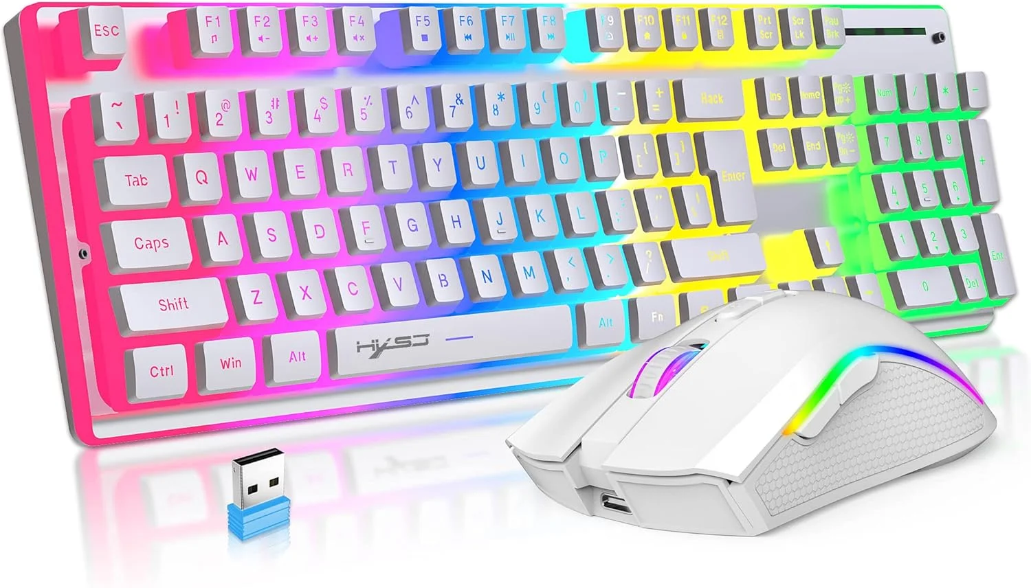 ست کیبورد و ماوس بی‌سیم شارژی پودینگ 2.4G USB با نور پس‌زمینه RGB، مناسب برای خانه و اداره (مشکی)
