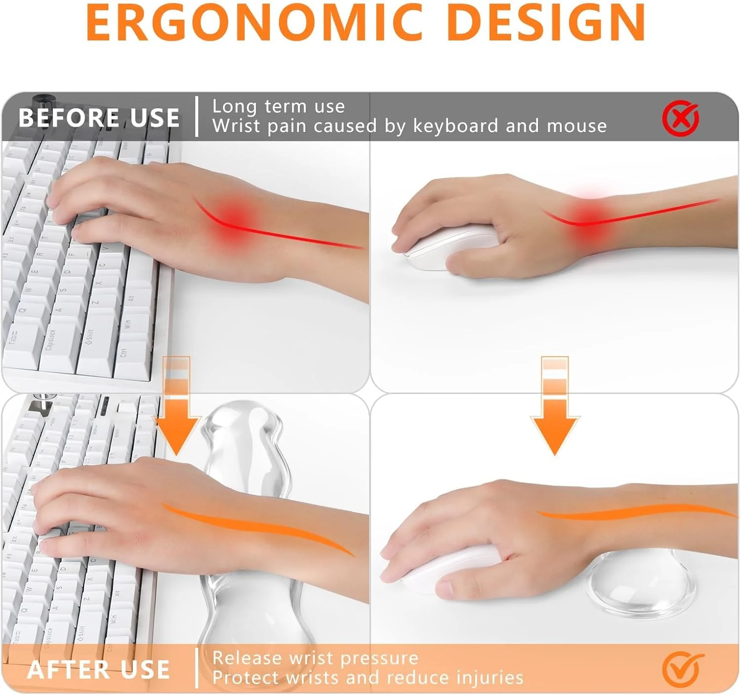 ست مچ‌بند ژله‌ای برای کیبورد و ماوس، پشتیبانی راحت برای تایپ و بازی برای تسکین درد، طراحی سفید شفاف، ایده‌آل برای دفتر، کامپیوتر، لپ‌تاپ و جلسات بازی