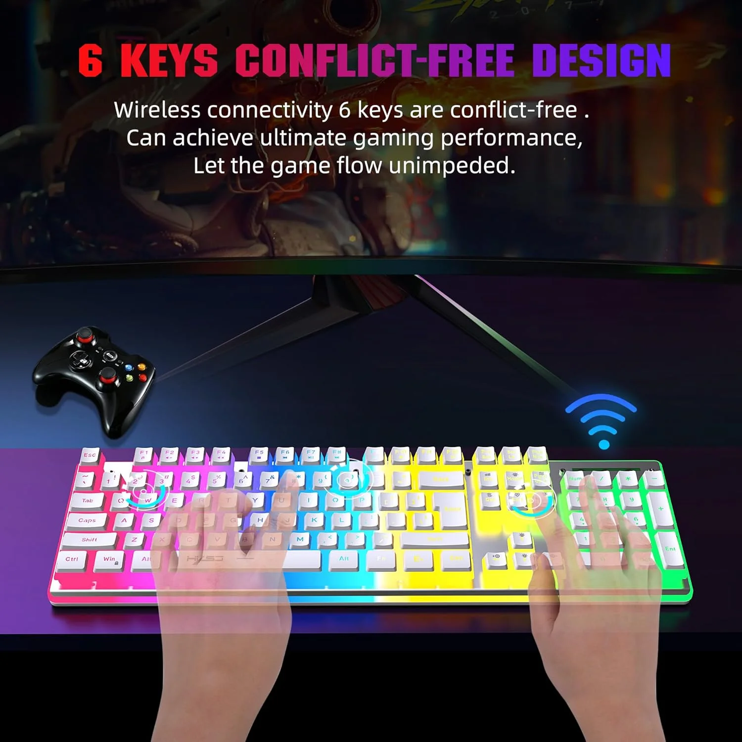 ست کیبورد و ماوس بی‌سیم شارژی پودینگ 2.4G USB با نور پس‌زمینه RGB، مناسب برای خانه و اداره (مشکی)