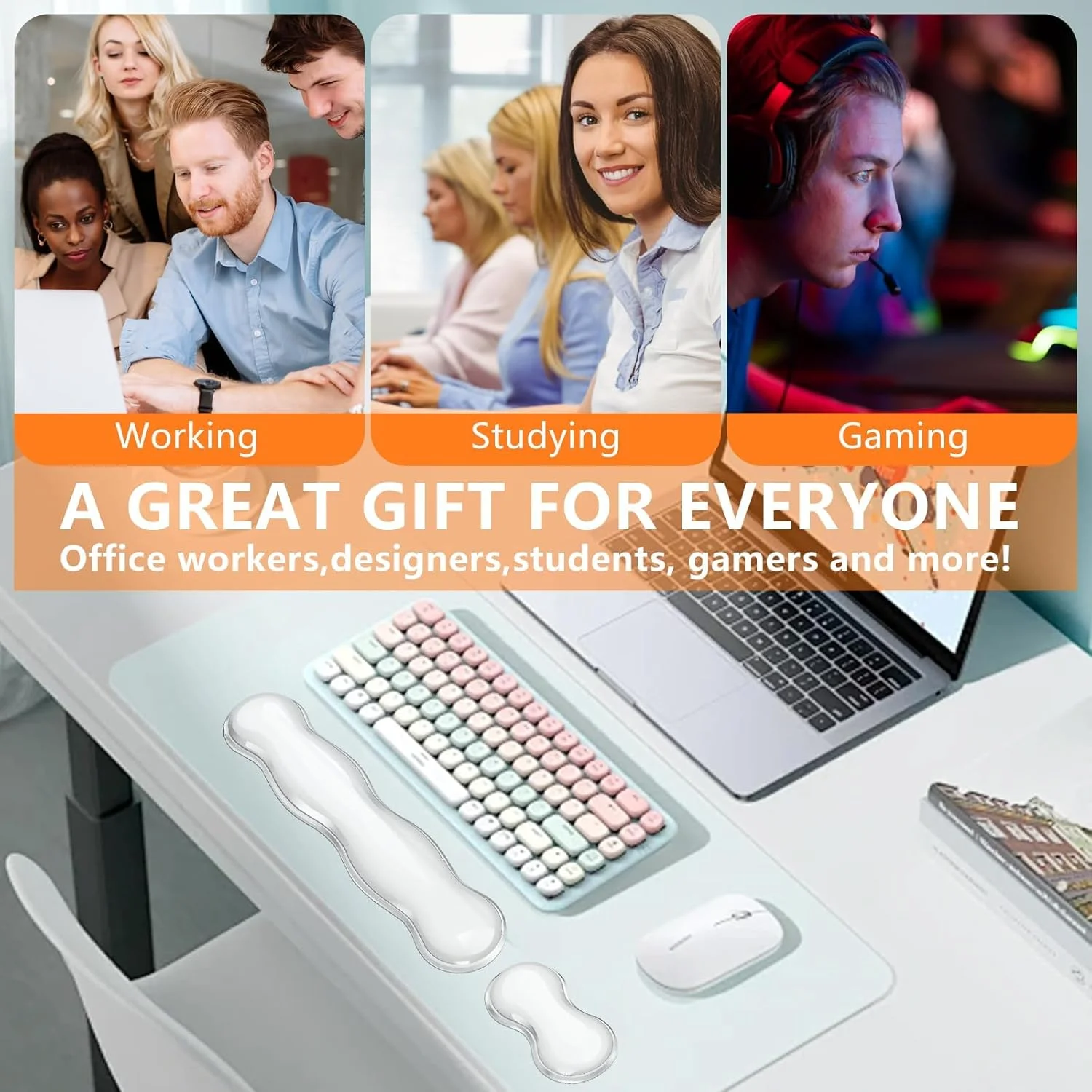 ست مچ‌بند ژله‌ای برای کیبورد و ماوس، پشتیبانی راحت برای تایپ و بازی برای تسکین درد، طراحی سفید شفاف، ایده‌آل برای دفتر، کامپیوتر، لپ‌تاپ و جلسات بازی