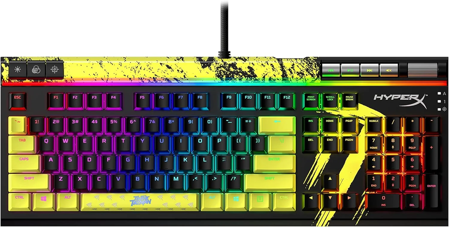 کیبورد گیمینگ مکانیکی HyperX Alloy Elite 2 نسخه TimTheTatMan با نورپردازی و شخصی‌سازی ماکرو قابل کنترل توسط نرم‌افزار، مشکی/زرد، 639P0AA#ABA، II، اندازه کامل