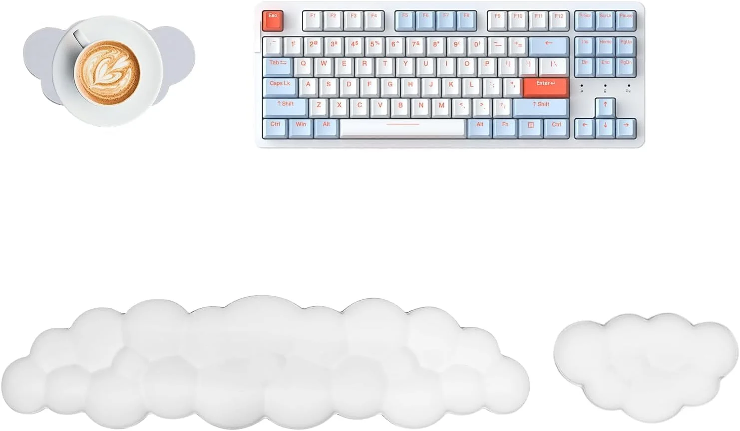 ست استراحت مچ دست کیبورد 3 در 1 Defsedar Cranviech، تسکین درد، پایه PU ضد لغزش، فوم مموری راحت، استراحتگاه بازوی زیبا برای میز کامپیوتر، بازی، دفتر کار (سفید)