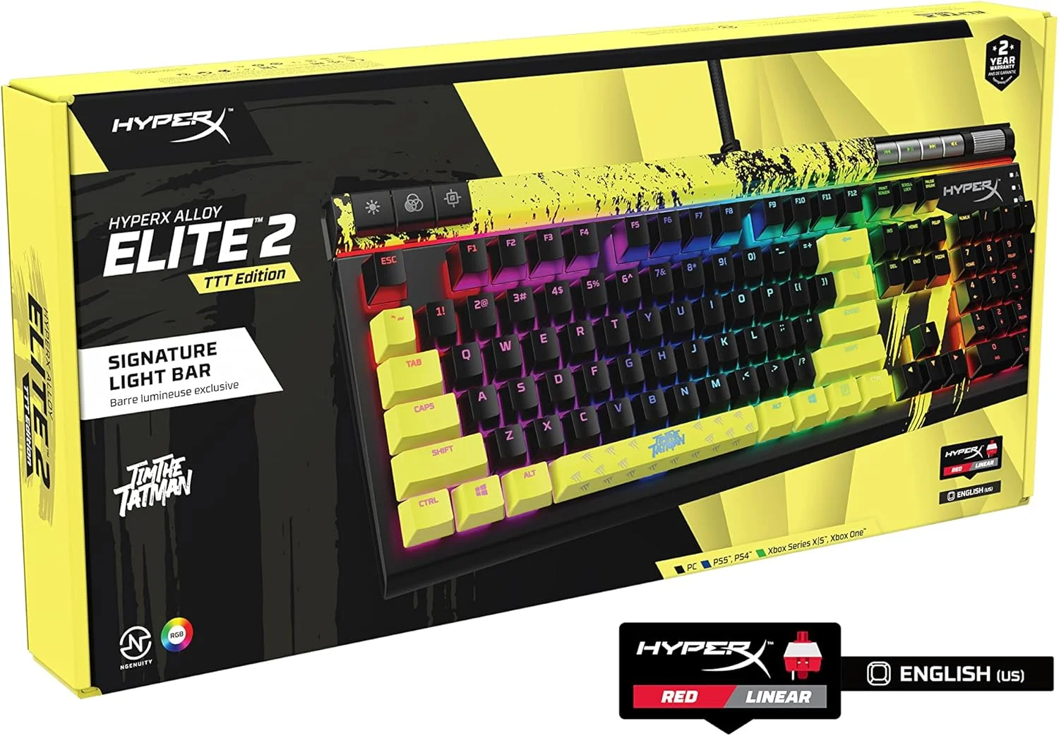 کیبورد گیمینگ مکانیکی HyperX Alloy Elite 2 نسخه TimTheTatMan با نورپردازی و شخصیسازی ماکرو قابل کنترل توسط نرمافزار، مشکی/زرد، 639P0AA#ABA، II، اندازه کامل کیبورد گیمینگ مکانیکی HyperX Alloy Elite 2 نسخه TimTheTatMan با نورپردازی و شخصیسازی ماکرو قابل کنترل توسط نرمافزار، مشکی/زرد، 639P0AA#ABA، II، اندازه کامل