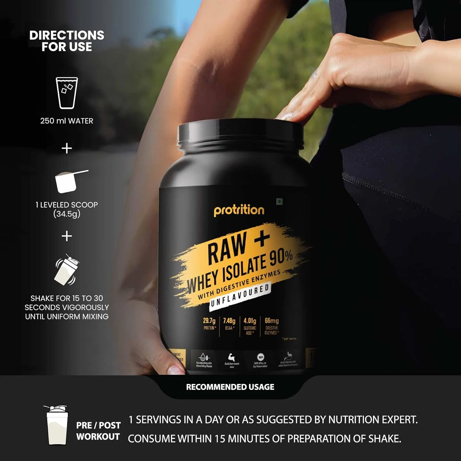 پودر پروتئین وی ایزوله خام Protrition Raw+ 90% | بدون طعم - 1 کیلوگرم (30 سروینگ) | 29.7 گرم پروتئین، 6.78 گرم BCAA در هر پیمانه | دارای آنزیم های گوارشی افزوده | رشد عضلات، قدرت و ریکاوری پودر پروتئین وی ایزوله خام Protrition Raw+ 90% | بدون طعم - 1 کیلوگرم (30 سروینگ) | 29.7 گرم پروتئین، 6.78 گرم BCAA در هر پیمانه | دارای آنزیم های گوارشی افزوده | رشد عضلات، قدرت و ریکاوری