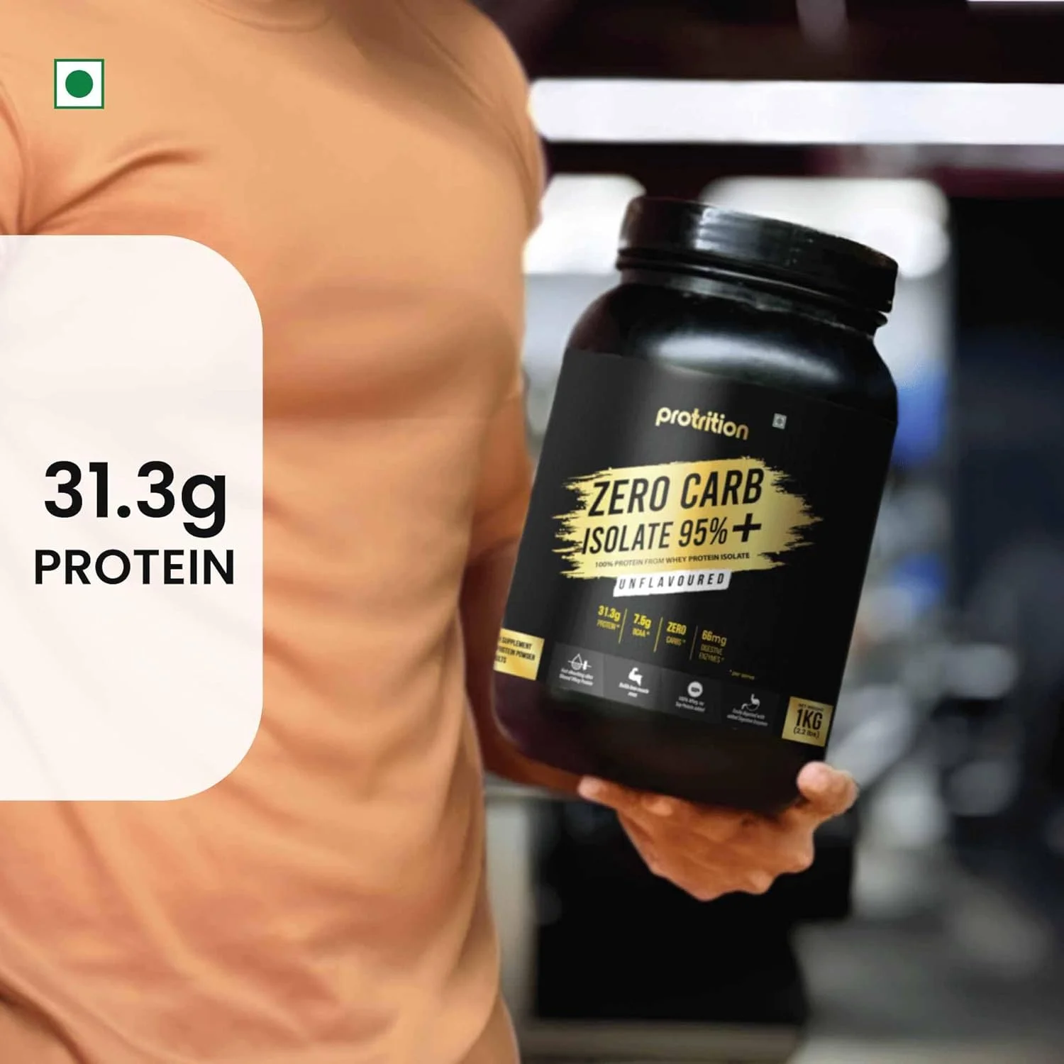 پودر پروتئین وی ایزوله بدون کربوهیدرات 95% Protrition | بدون طعم - 1 کیلوگرم (30 سروینگ) | 31.3 گرم پروتئین، 7.5 گرم BCAA در هر پیمانه | دارای آنزیم های گوارشی افزوده | رشد عضلات، قدرت و ریکاوری