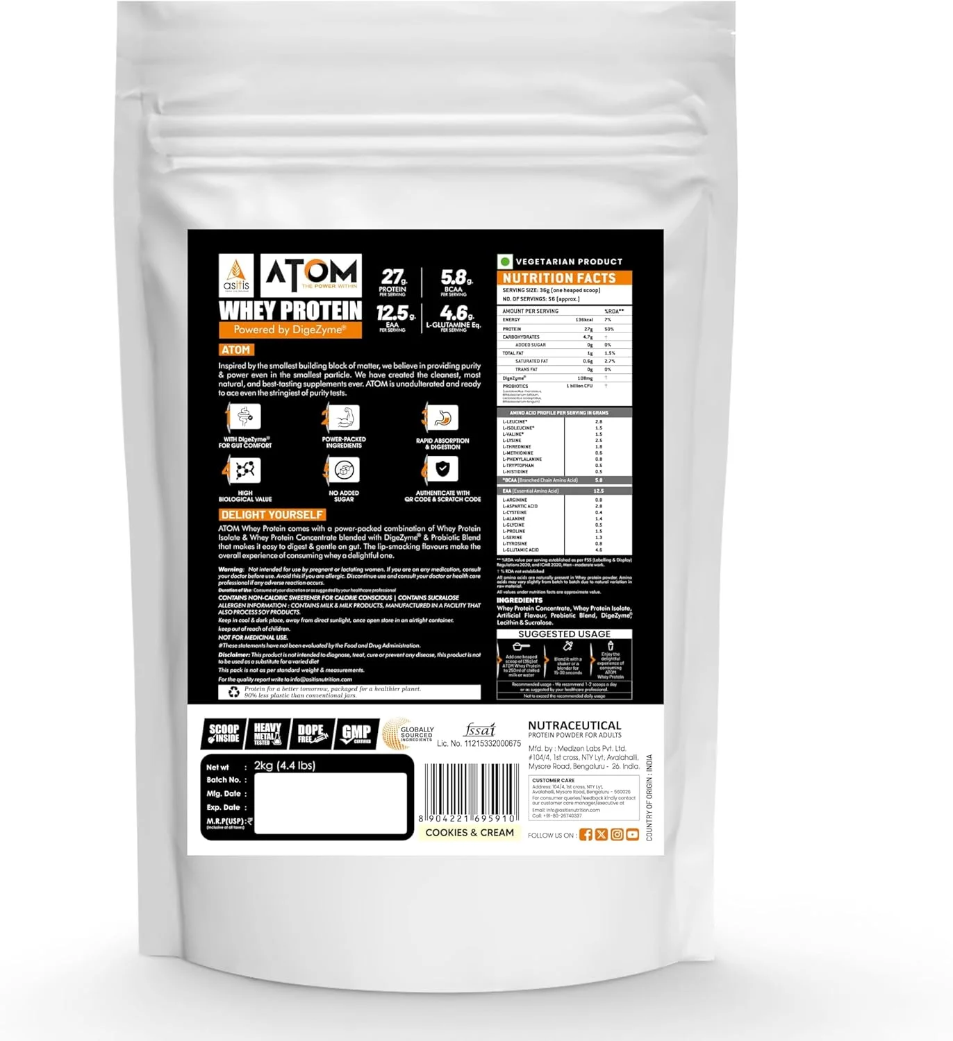 پروتئین وی اتم AS-IT-IS، 2 کیلوگرم | 27 گرم پروتئین | ایزوله و کنسانتره | کوکی و کرم | دارای گواهینامه USA Labdoor | حاوی آنزیم های گوارشی برای جذب بهتر پروتئین وی اتم AS-IT-IS، 2 کیلوگرم | 27 گرم پروتئین | ایزوله و کنسانتره | کوکی و کرم | دارای گواهینامه USA Labdoor | حاوی آنزیم های گوارشی برای جذب بهتر