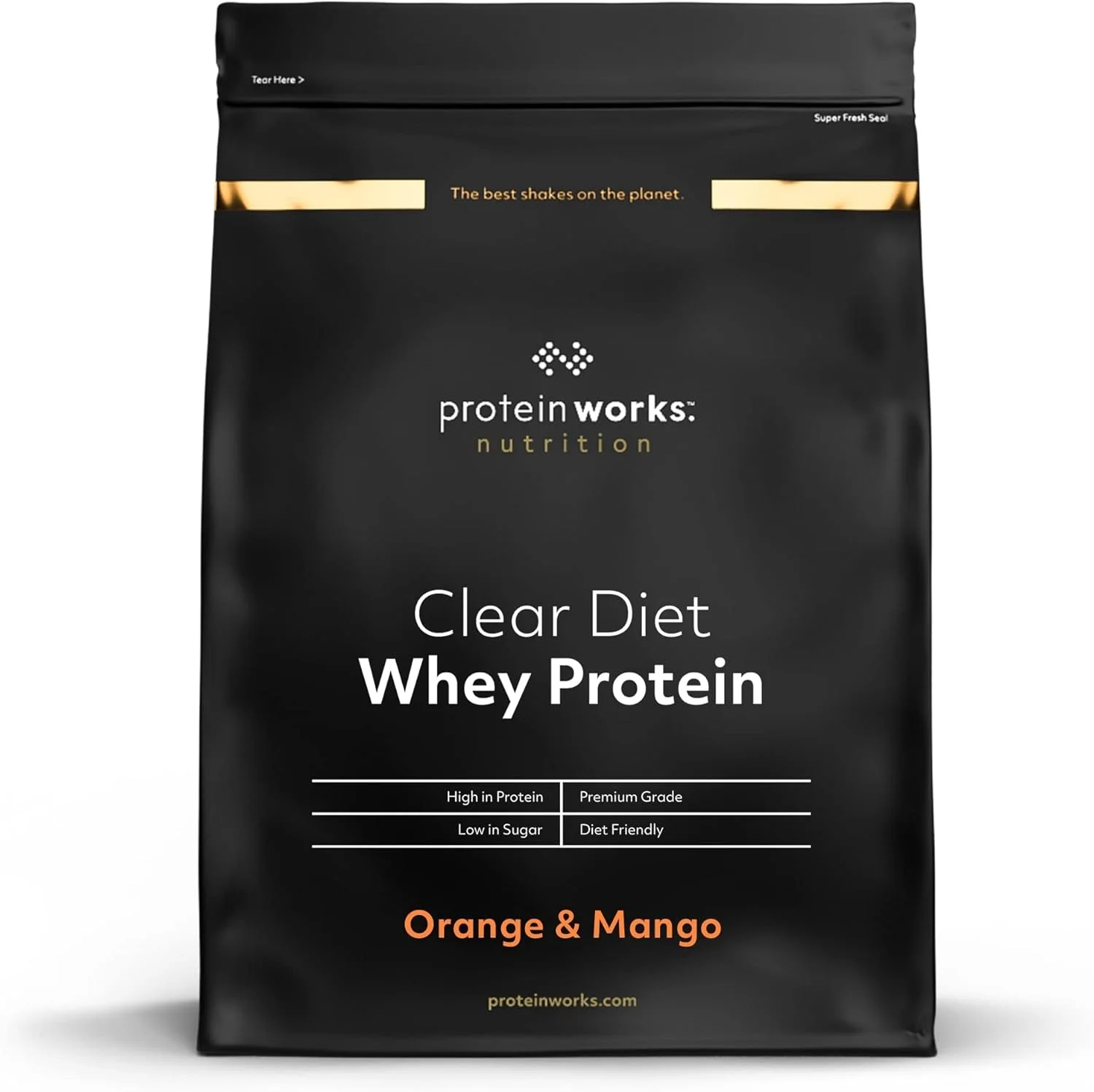 پروتئین وی ایزوله رژیمی شفاف Protein Works | شیک پروتئینی با طراوت و پروتئین بالا | بدون شکر و چربی | 82 کالری در هر شیک | 20 سروینگ | پرتقال و انبه | 500 گرم
