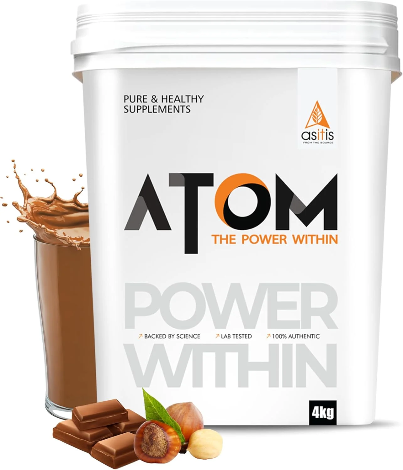 پروتئین وی ایزوله ATOM AS-IT-IS 4 کیلوگرم | 30 گرم پروتئین، 6.1 گرم BCAA و 13 گرم EAA | پروتئین فوق العاده خالص و سریع الاثر | طعم فندق شکلاتی