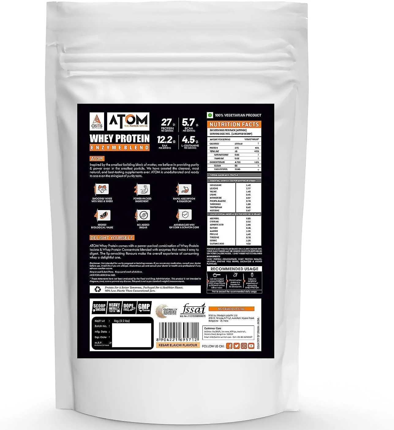 پروتئین وی اتم AS-IT-IS یک کیلوگرمی با آنزیم های گوارشی | طعم केसर इलायची (زعفران هل) | 27 گرم پروتئین | 5.7 گرم BCAA | تست شده در آزمایشگاه... پروتئین وی اتم AS-IT-IS یک کیلوگرمی با آنزیم های گوارشی | طعم केसर इलायची (زعفران هل) | 27 گرم پروتئین | 5.7 گرم BCAA | تست شده در آزمایشگاه...