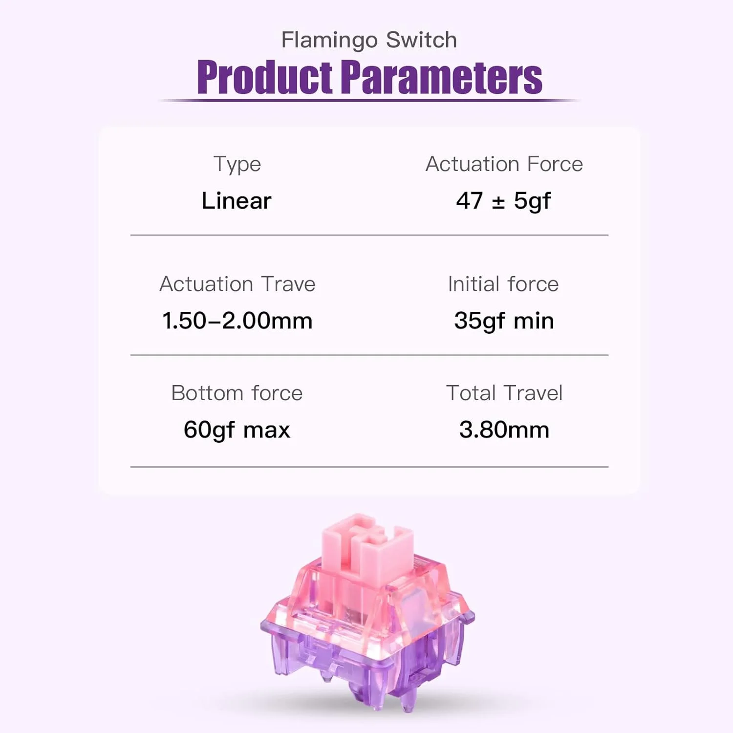 ست سوییچ کیبورد مکانیکی خطی EPOMAKER Flamingo شامل 35 عدد، نیروی اولیه 47gf، سوییچ روغن کاری شده کارخانه با ساقه POM، فنر دوتایی، بدنه PC برای کیبورد گیمینگ DIY
