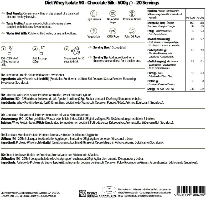 THE PROTEIN WORKS - دایت وی ایزوله 90 | پودر وی ایزوله | شیک کم کالری | 20 سروینگ | ابریشم شکلاتی | 500 گرم THE PROTEIN WORKS - دایت وی ایزوله 90 | پودر وی ایزوله | شیک کم کالری | 20 سروینگ | ابریشم شکلاتی | 500 گرم