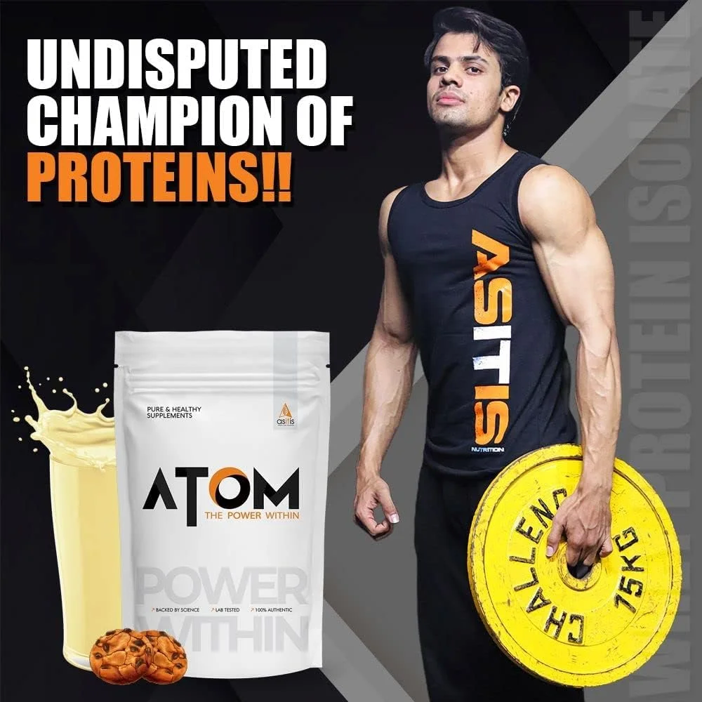 پروتئین وی ایزوله ATOM AS-IT-IS 4 کیلوگرم | 30 گرم پروتئین، 6.1 گرم BCAA و 13 گرم EAA | پروتئین فوق العاده خالص و سریع الاثر | طعم فندق شکلاتی