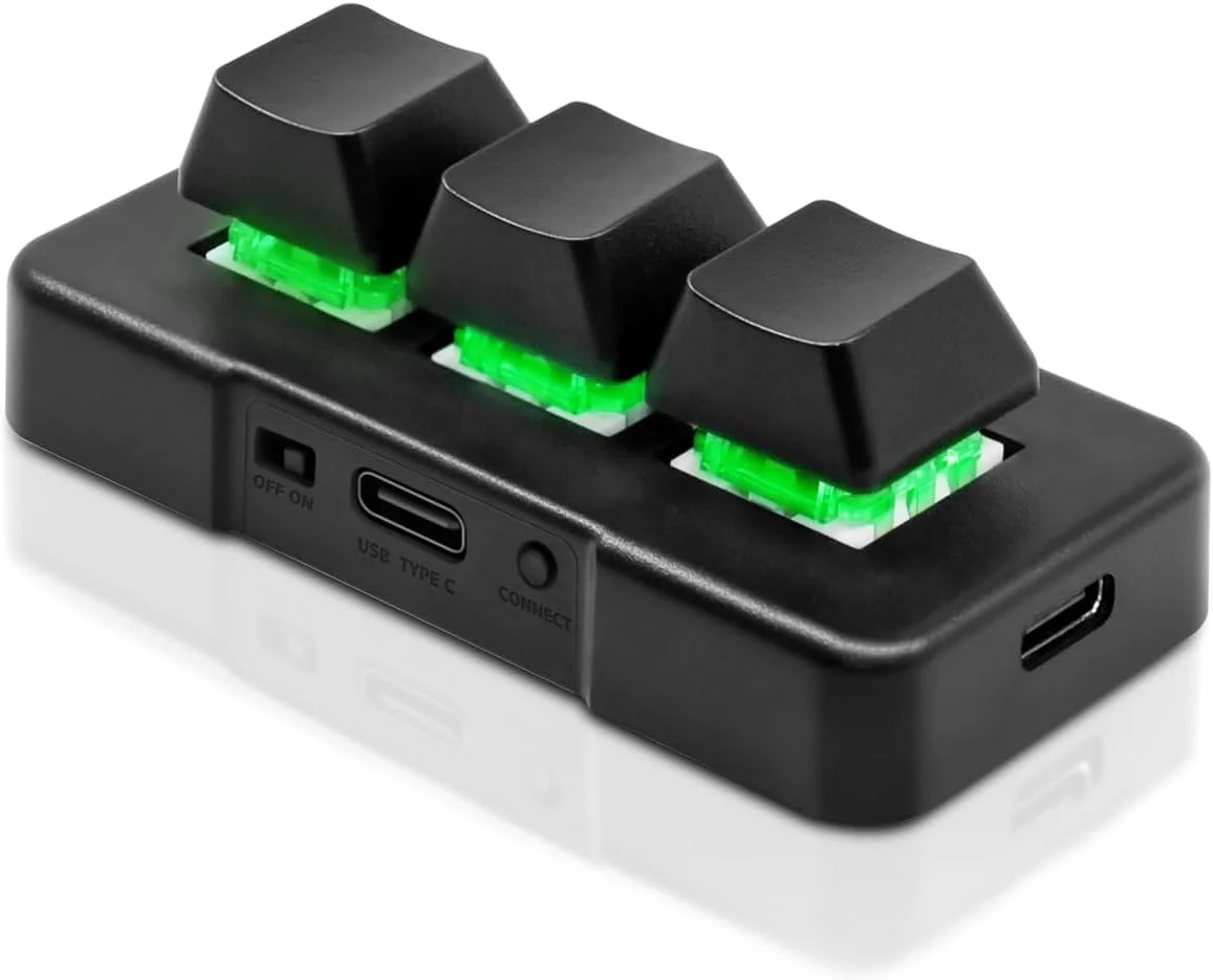 مینی کیبورد 3 کلیدی PCsensor با نور پس زمینه RGB، بی‌سیم 2.4G، صفحه کلید مکانیکی گیمینگ 2 در 1، کلیدهای میانبر قابل برنامه ریزی برای بازی، کار اداری OSU