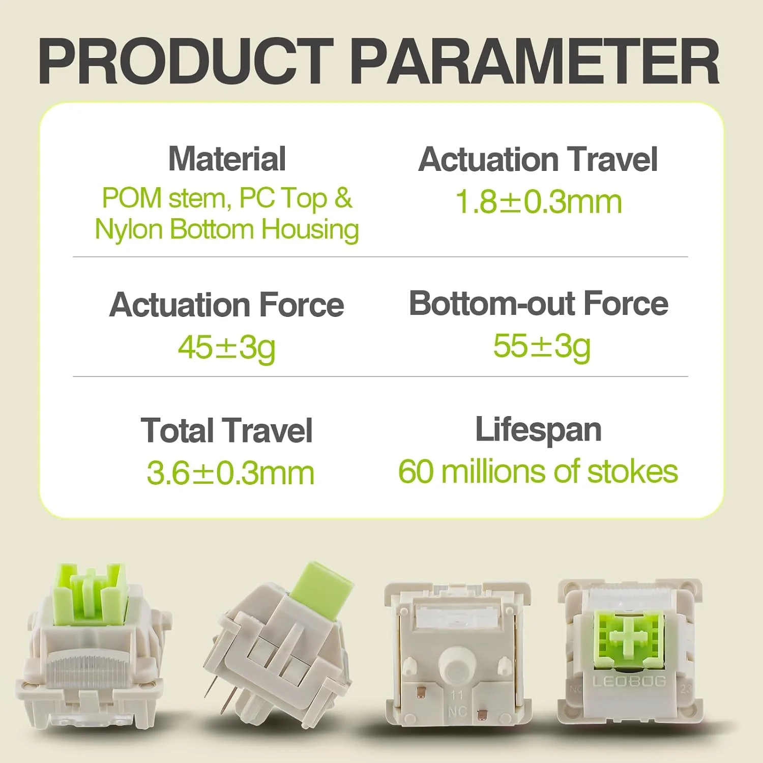 سوئیچ‌های کیبورد EPOMAKER x LEOBOG Reaper، بسته 100 عددی سوئیچ خطی 45gf، سوئیچ 5 پین روغن کاری شده کارخانه با ساقه POM، شکاف LED برای کیبورد گیمینگ مکانیکی، سازگار با کلیدهای MX