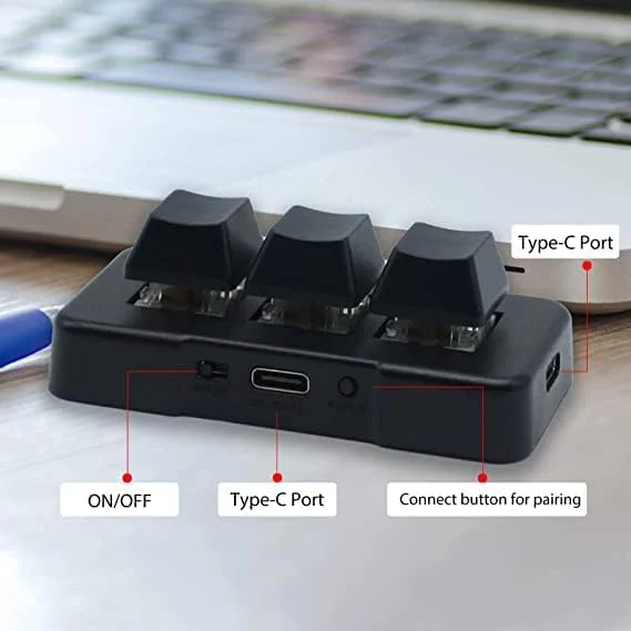 مینی کیبورد 3 کلیدی PCsensor با نور پس زمینه RGB، بی‌سیم 2.4G، صفحه کلید مکانیکی گیمینگ 2 در 1، کلیدهای میانبر قابل برنامه ریزی برای بازی، کار اداری OSU