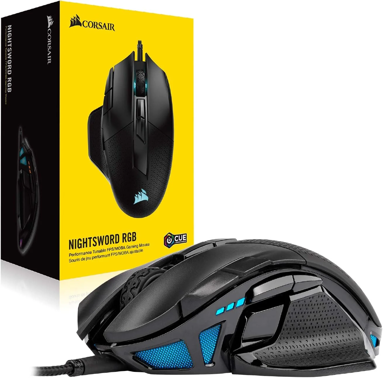 موس گیمینگ ارگونومیک و قابل تنظیم Corsair Nightsword RGB - عملکرد راحت FPS/MOBA با نور پس زمینه LED، 18000 DPI، مشکی موس گیمینگ ارگونومیک و قابل تنظیم Corsair Nightsword RGB - عملکرد راحت FPS/MOBA با نور پس زمینه LED، 18000 DPI، مشکی