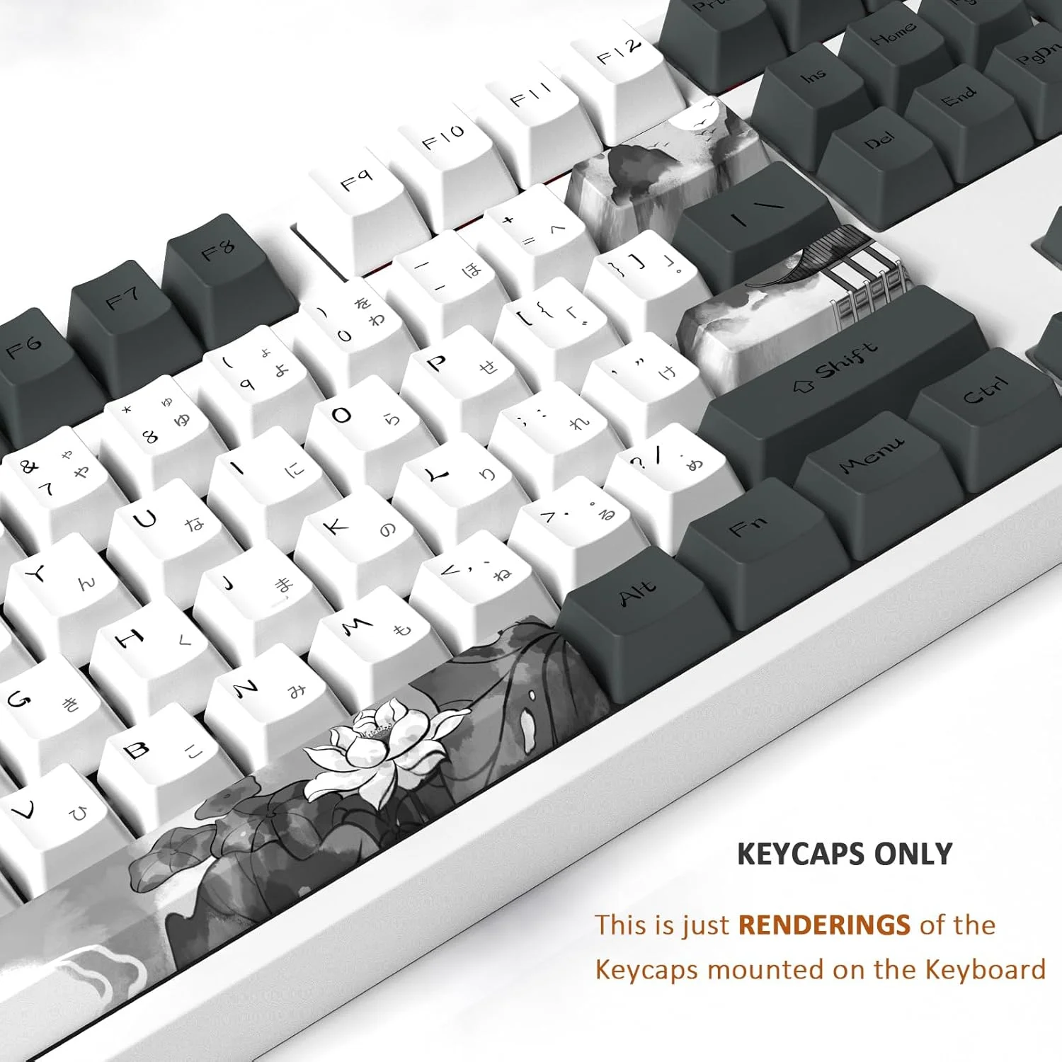 MOLGRIA کلیدهای سفارشی طرح نیلوفر آبی - 140 عددی مناسب کیبوردهای گیمینگ، PBT OEM پروفایل رنگ ثابت، ANSI/ISO با فونت ژاپنی برای Gateron Kailh Cherry MX 104/87/74/61 60