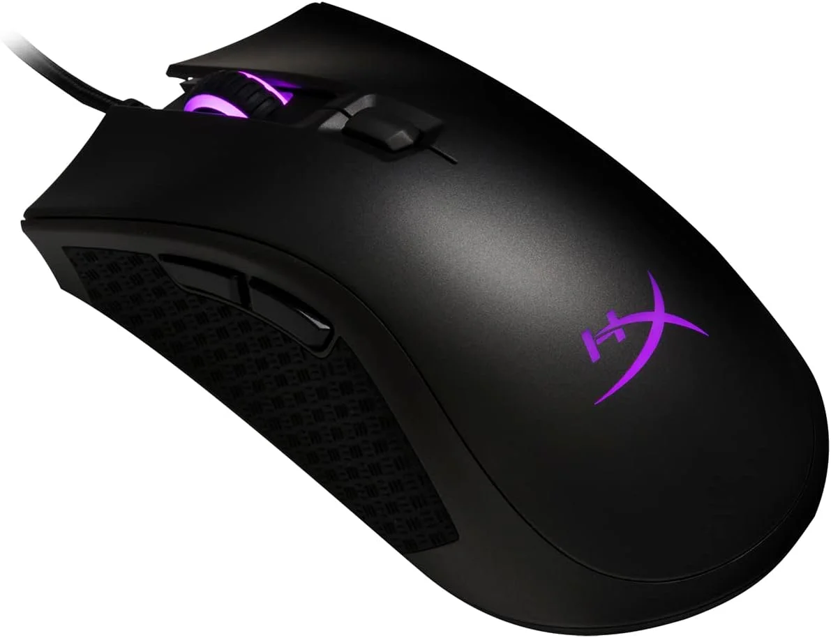 موس گیمینگ HyperX HX-MC003B Pulsefire FPS Pro، نورپردازی RGB قابل کنترل با نرم افزار و سفارشی سازی ماکرو، سنسور Pixart 3389 تا 16000DPI، 6 دکمه قابل برنامه ریزی، وزن موس 95 گرم، مشکی