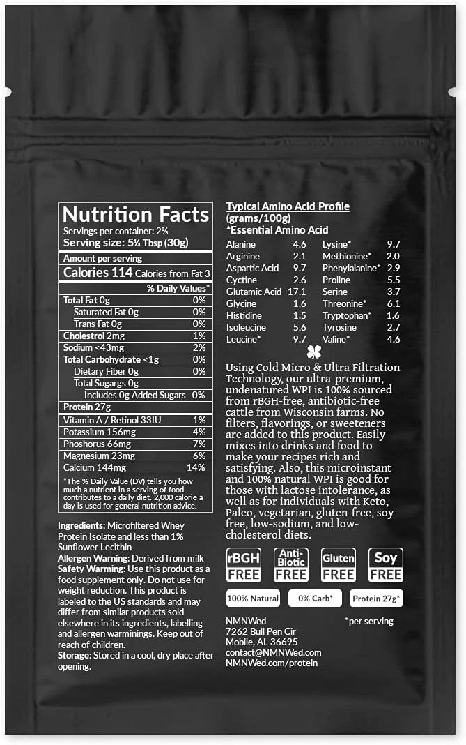پروتئین وی ایزوله NMNWed Native & Raw، بدون طعم، 0% کربوهیدرات/چربی، کلسترول/سدیم پایین، بدون rBGH، بدون آنتی بیوتیک، بدون گلوتن، بدون سویا، مناسب برای کتو، پالئو و عدم تحمل لاکتوز (80 گرم)