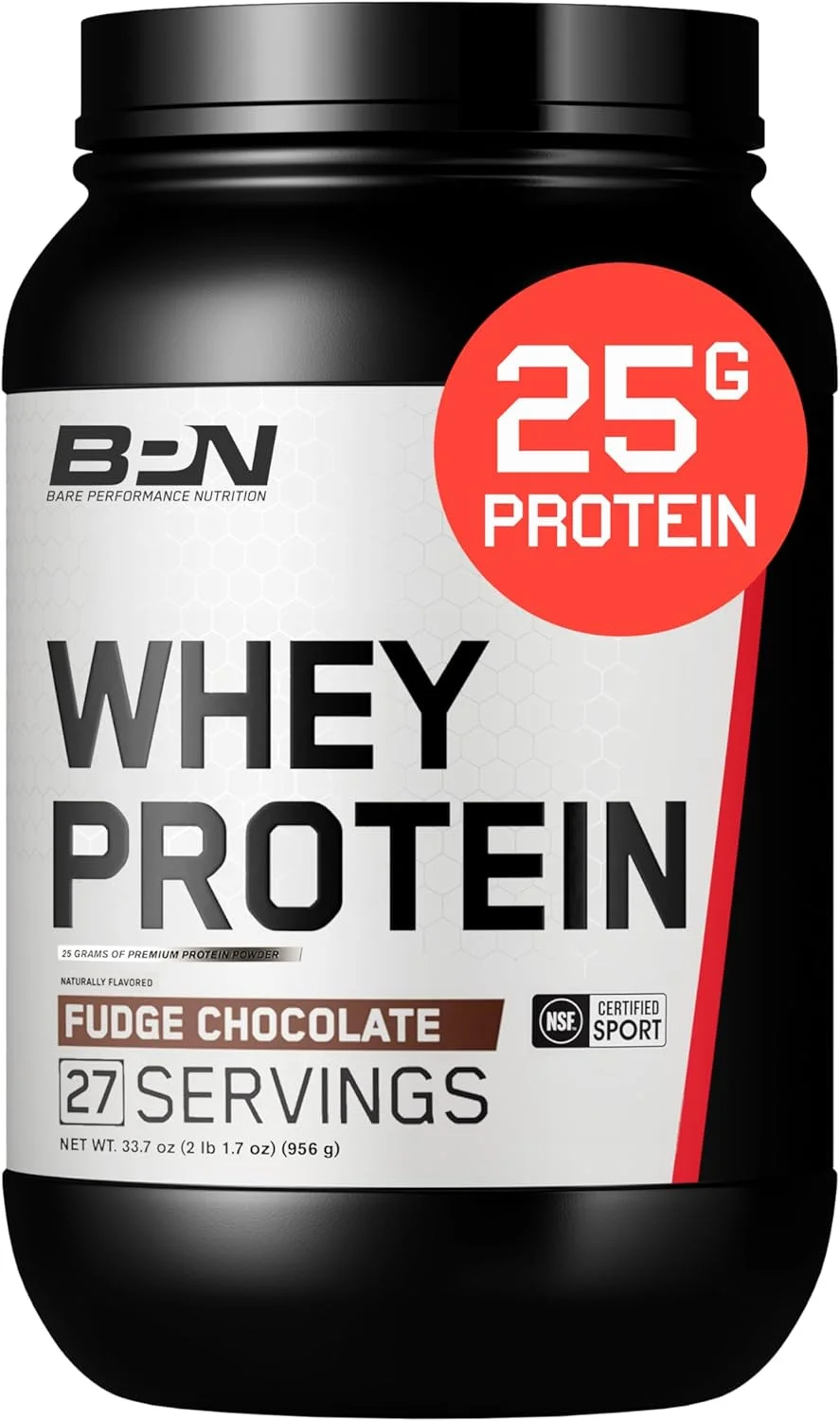 پودر پروتئین وی Bare Performance Nutrition، جایگزین غذا، 25 گرم پروتئین، طعم عالی و کربوهیدرات کم، 88% پروتئین وی و 12% پروتئین کازئین (شکلات فاج)