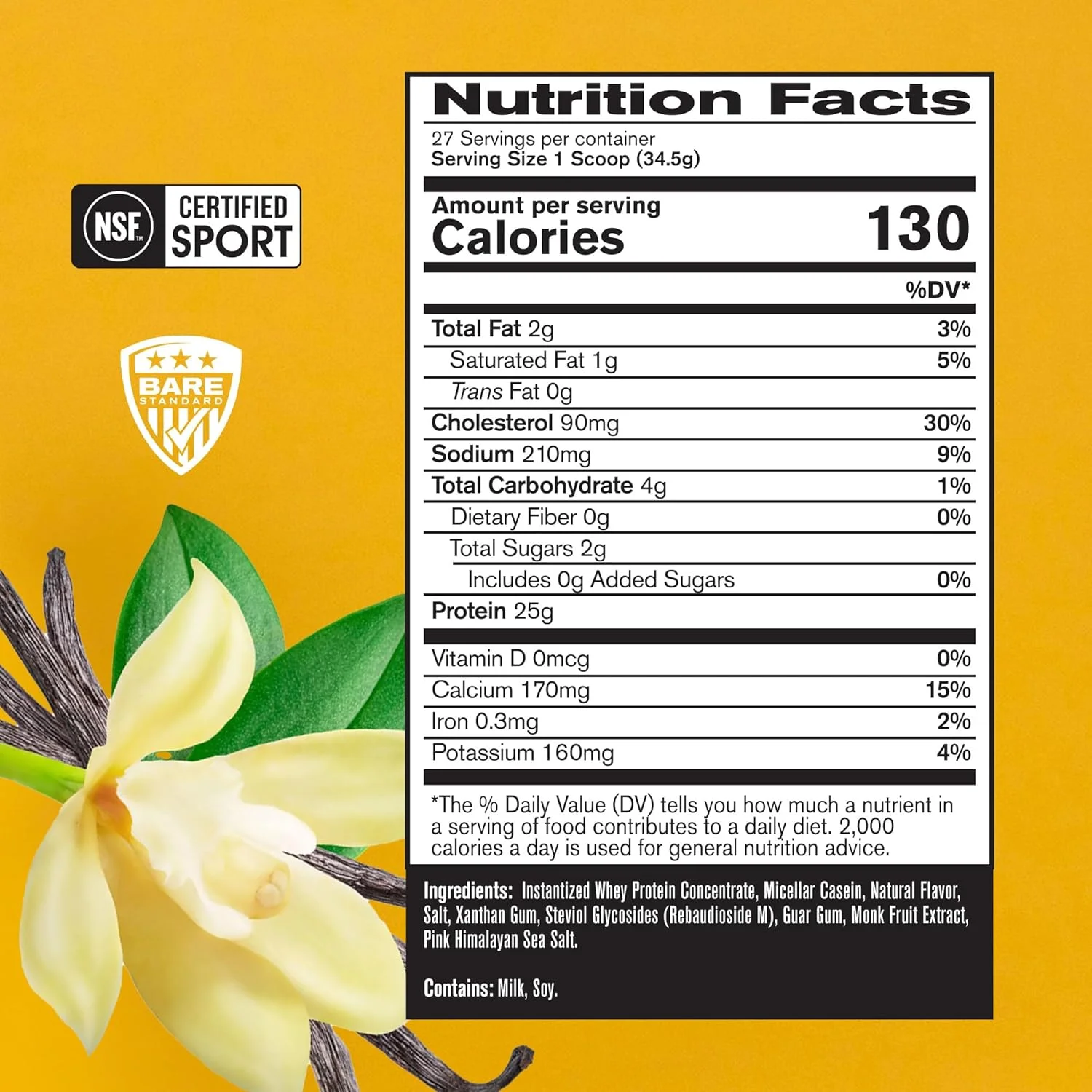 پودر پروتئین وی Bare Performance Nutrition، جایگزین وعده غذایی، 25 گرم پروتئین، طعم عالی و کربوهیدرات کم، 88% پروتئین وی و 12% پروتئین کازئین (27 سروینگ، وانیلی)
