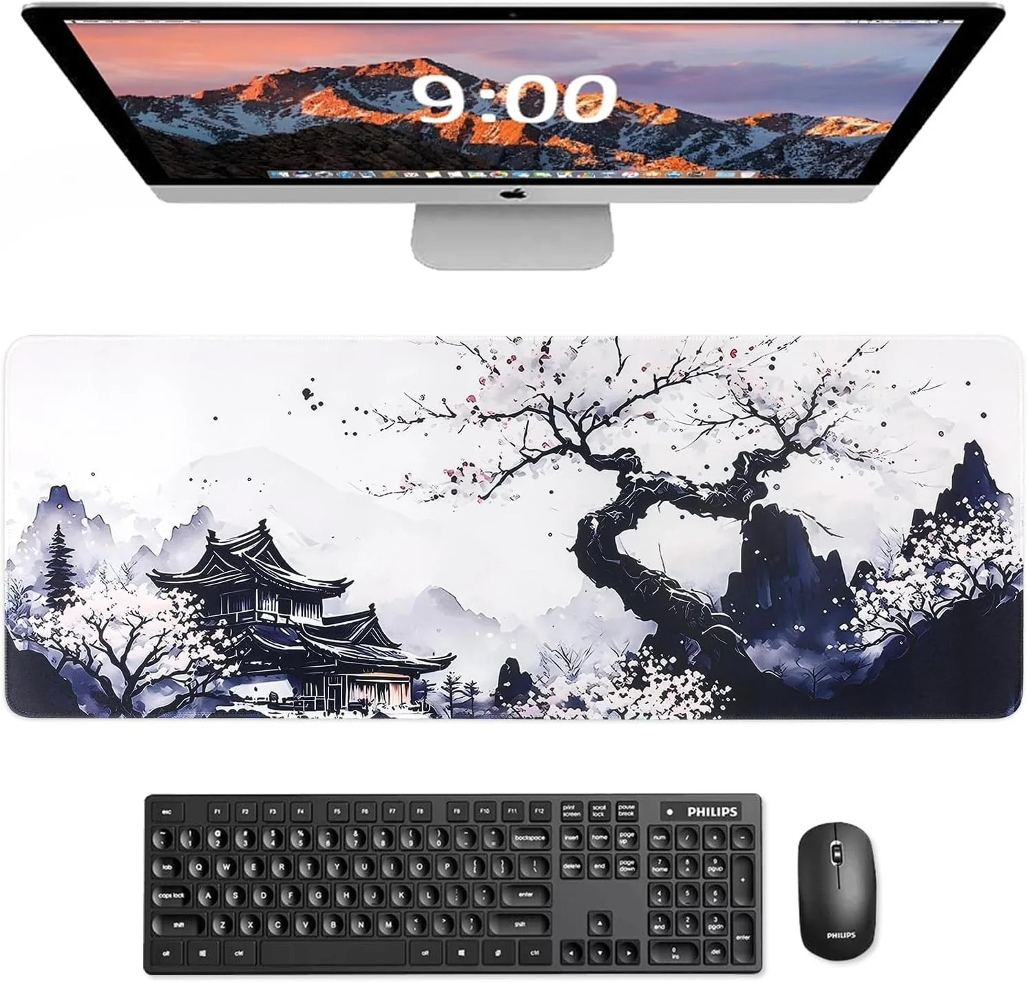 ماوس پد بزرگ گیمینگ طرح شکوفه گیلاس ژاپنی با پایه لاستیکی ضد لغزش، لبه های دوخته شده و طرح انیمه ای زنده - ایده آل برای بازی، کار اداری و چیدمان میز