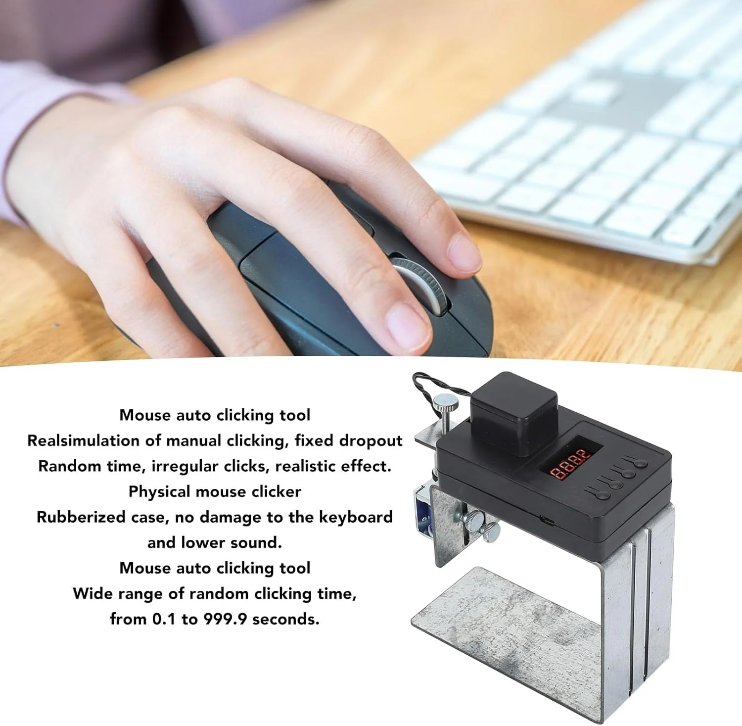 کلیکر خودکار کیبورد Jiawu، ابزار کلیک خودکار ماوس فیزیکی با ارتفاع قابل تنظیم برای کامپیوترهای گیمینگ، کلیک تصادفی فیزیکی خودکار برای کمک به بازی، تنظیم آسان