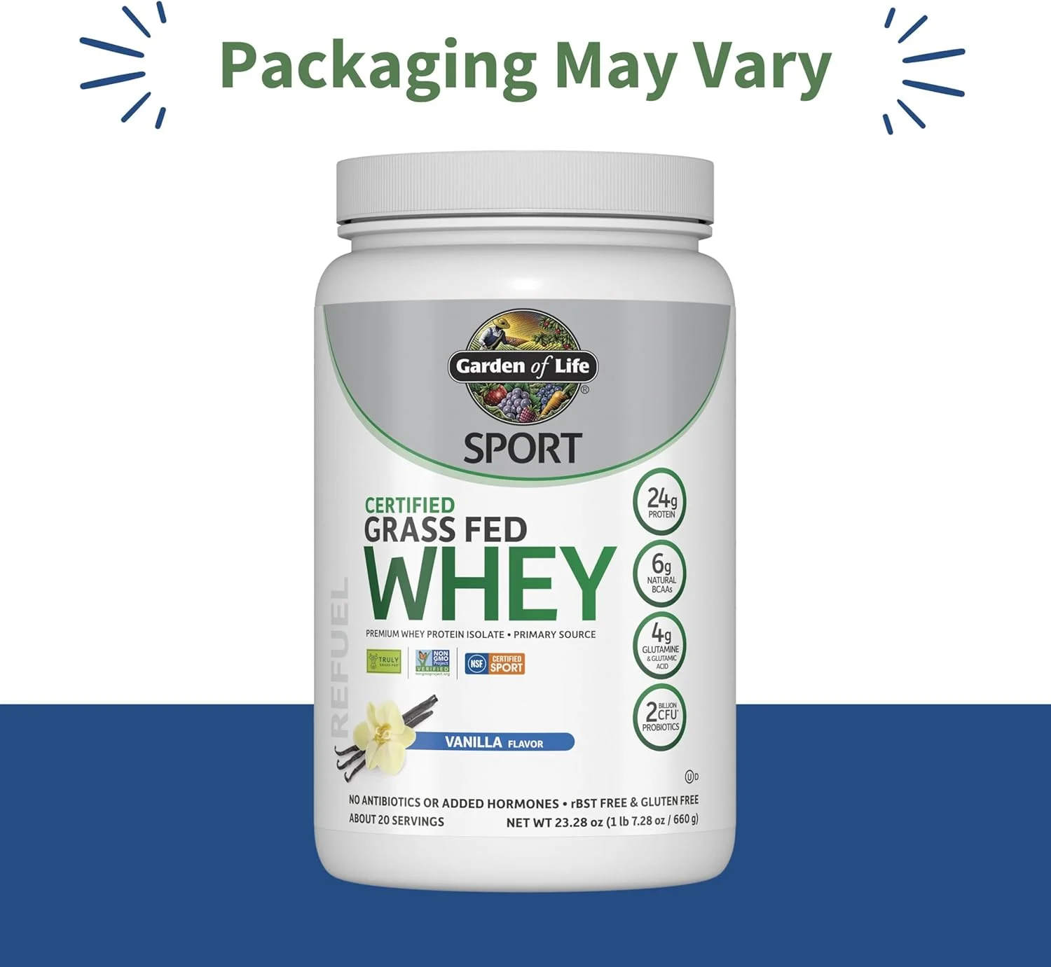 پودر پروتئین وی Garden of Life Sport با طعم وانیل، پروتئین وی ایزوله ممتاز تغذیه شده با علف به همراه پروبیوتیک برای سلامت سیستم ایمنی، 24 گرم پروتئین، غیر تراریخته، بدون گلوتن، فرآوری شده با سرما - 20 سروینگ پودر پروتئین وی Garden of Life Sport با طعم وانیل، پروتئین وی ایزوله ممتاز تغذیه شده با علف به همراه پروبیوتیک برای سلامت سیستم ایمنی، 24 گرم پروتئین، غیر تراریخته، بدون گلوتن، فرآوری شده با سرما - 20 سروینگ