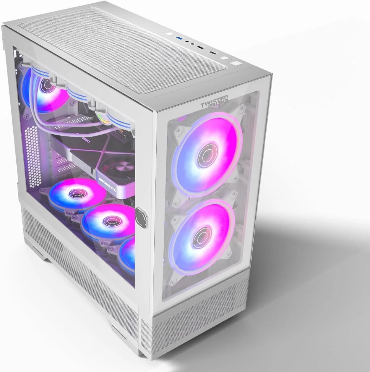 کیس کامپیوتر سفید مینیمالیستی Twisted Minds با پنل های شیشه ای حرارت دیده، فن های ARGB و اتصالات جامع - USB 3.0، Type C، فیلتر گرد و غبار - ایده آل برای بازی و ایستگاه های کاری با کارایی بالا کیس کامپیوتر سفید مینیمالیستی Twisted Minds با پنل های شیشه ای حرارت دیده، فن های ARGB و اتصالات جامع - USB 3.0، Type C، فیلتر گرد و غبار - ایده آل برای بازی و ایستگاه های کاری با کارایی بالا