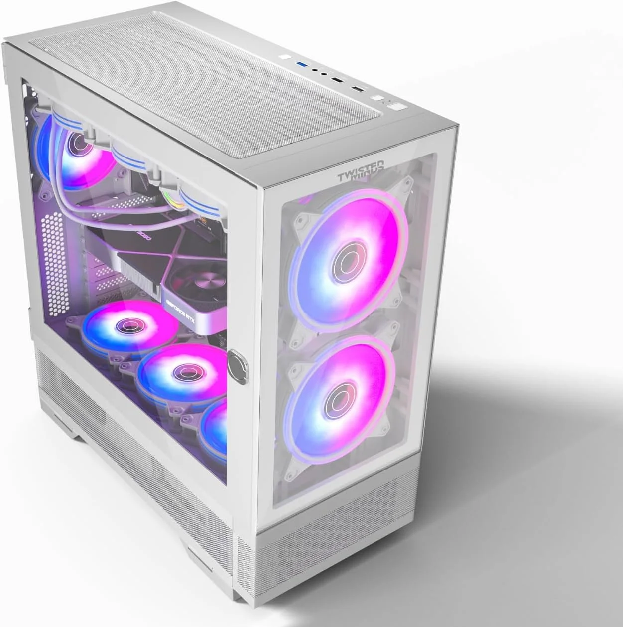 کیس کامپیوتر سفید مینیمالیستی Twisted Minds با پنل های شیشه ای حرارت دیده، فن های ARGB و اتصالات جامع - USB 3.0، Type C، فیلتر گرد و غبار - ایده آل برای بازی و ایستگاه های کاری با کارایی بالا کیس کامپیوتر سفید مینیمالیستی Twisted Minds با پنل های شیشه ای حرارت دیده، فن های ARGB و اتصالات جامع - USB 3.0، Type C، فیلتر گرد و غبار - ایده آل برای بازی و ایستگاه های کاری با کارایی بالا