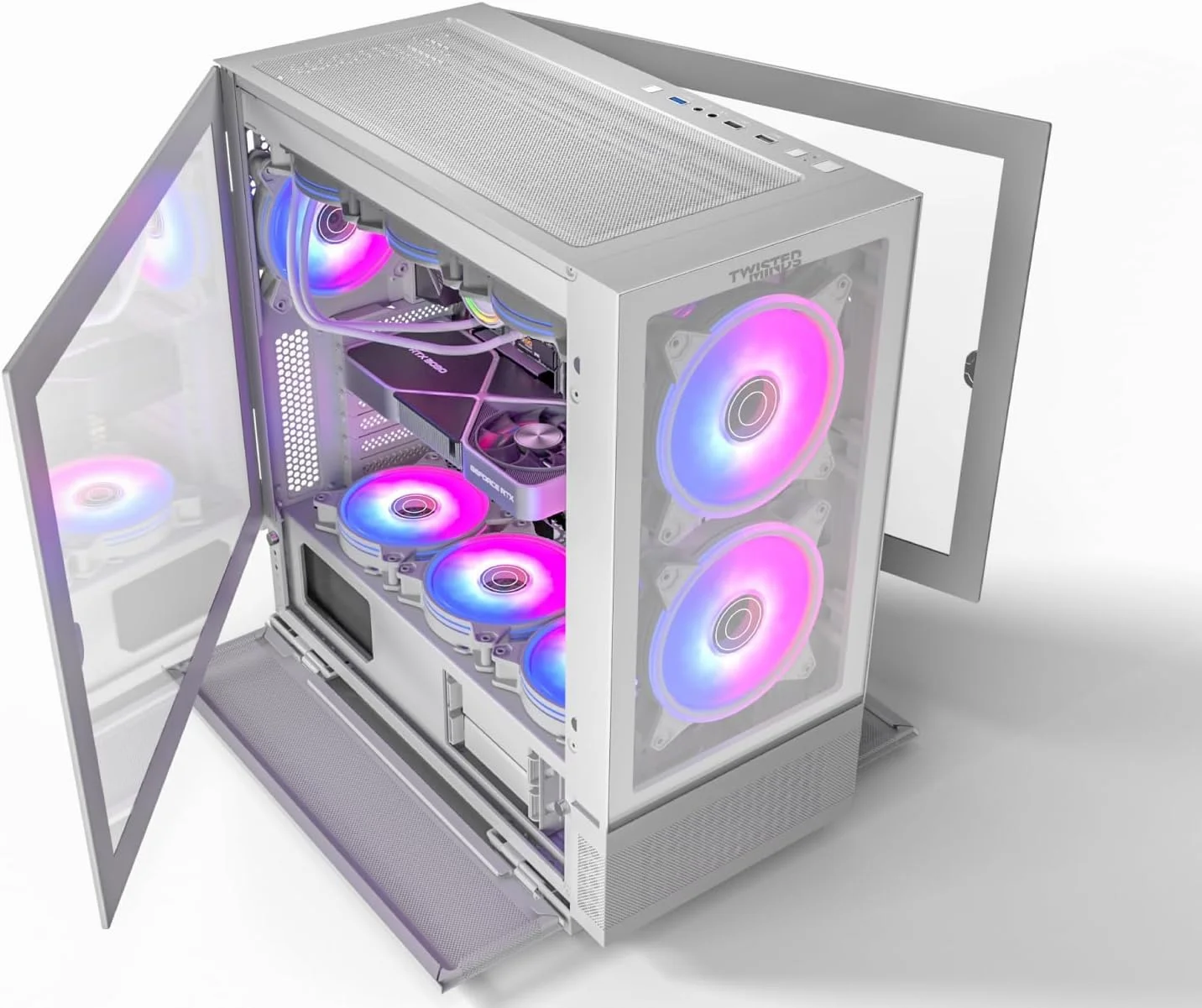 کیس کامپیوتر سفید مینیمالیستی Twisted Minds با پنل های شیشه ای حرارت دیده، فن های ARGB و اتصالات جامع - USB 3.0، Type C، فیلتر گرد و غبار - ایده آل برای بازی و ایستگاه های کاری با کارایی بالا کیس کامپیوتر سفید مینیمالیستی Twisted Minds با پنل های شیشه ای حرارت دیده، فن های ARGB و اتصالات جامع - USB 3.0، Type C، فیلتر گرد و غبار - ایده آل برای بازی و ایستگاه های کاری با کارایی بالا