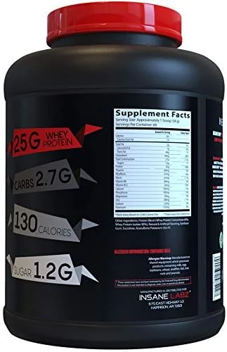 پروتئین وی اینسین لبز Insane Whey، پروتئین وی 100% عضله ساز، بعد از تمرین، دارای پروفایل آمینو BCAA، افزایش دهنده حجم، جایگزین وعده غذایی، 5 پوند، 60 سروینگ، (وانیلی)