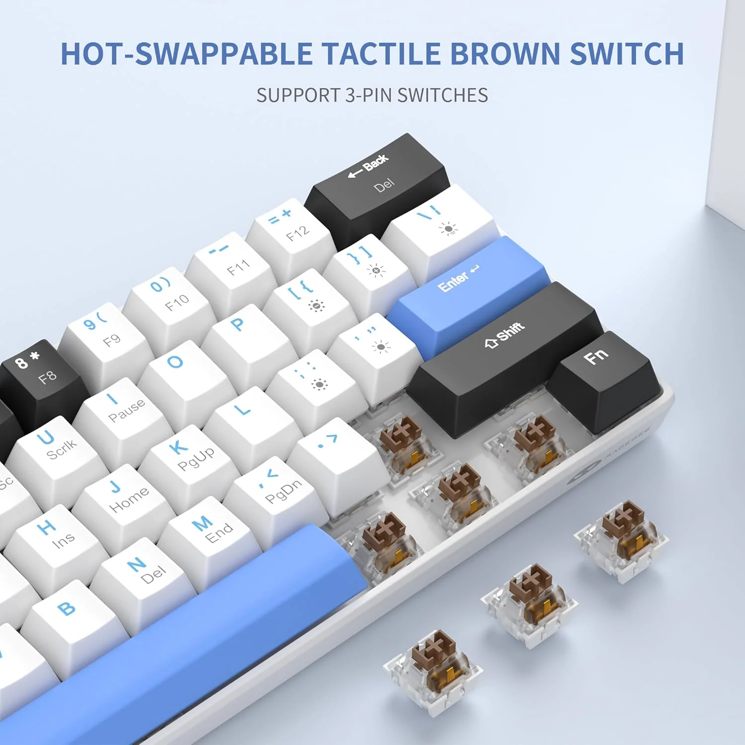 MageGee - کیبورد مکانیکی 60% ارتقا یافته، کیبورد گیمینگ مکانیکی با نور پس زمینه سرمه ای، کیبورد مکانیکی کوچک و جمع و جور 60%، ست کیبورد گیمینگ قابل حمل 60% (سیاه و سفید)