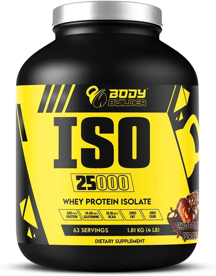 پودر پروتئین وی ایزوله Body Builder ISO 25000 (4 پوند) - 88% پروتئین - بدون شکر، کربوهیدرات و چربی - حاوی 18% BCAA و 14% گلوتامین - (شکلات بادام زمینی، 4 پوند) پودر پروتئین وی ایزوله Body Builder ISO 25000 (4 پوند) - 88% پروتئین - بدون شکر، کربوهیدرات و چربی - حاوی 18% BCAA و 14% گلوتامین - (شکلات بادام زمینی، 4 پوند)