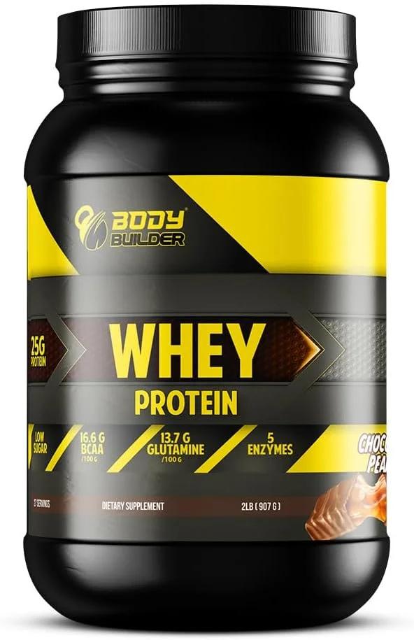 پروتئین وی 100% Body Builder - 25 گرم پروتئین، BCAAs، گلوتامین، آنزیم های گوارشی برای رشد عضلات بدون چربی و استقامت، مناسب برای گیاهخواران و افراد دارای رژیم کتو (شکلات بادام زمینی، 2 پوند) پروتئین وی 100% Body Builder - 25 گرم پروتئین، BCAAs، گلوتامین، آنزیم های گوارشی برای رشد عضلات بدون چربی و استقامت، مناسب برای گیاهخواران و افراد دارای رژیم کتو (شکلات بادام زمینی، 2 پوند)