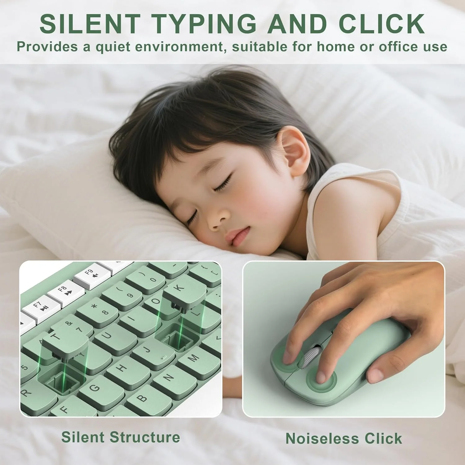 مجموعه کیبورد و ماوس بی‌سیم RECCAZR، کیبورد بی‌سیم سایز کامل و ماوس DPI قابل تنظیم، گیرنده USB 2.4 گیگاهرتز، کیبورد و ماوس بی‌سیم برای کامپیوتر، ویندوز، دسکتاپ، لپ‌تاپ (سبز آووکادو)