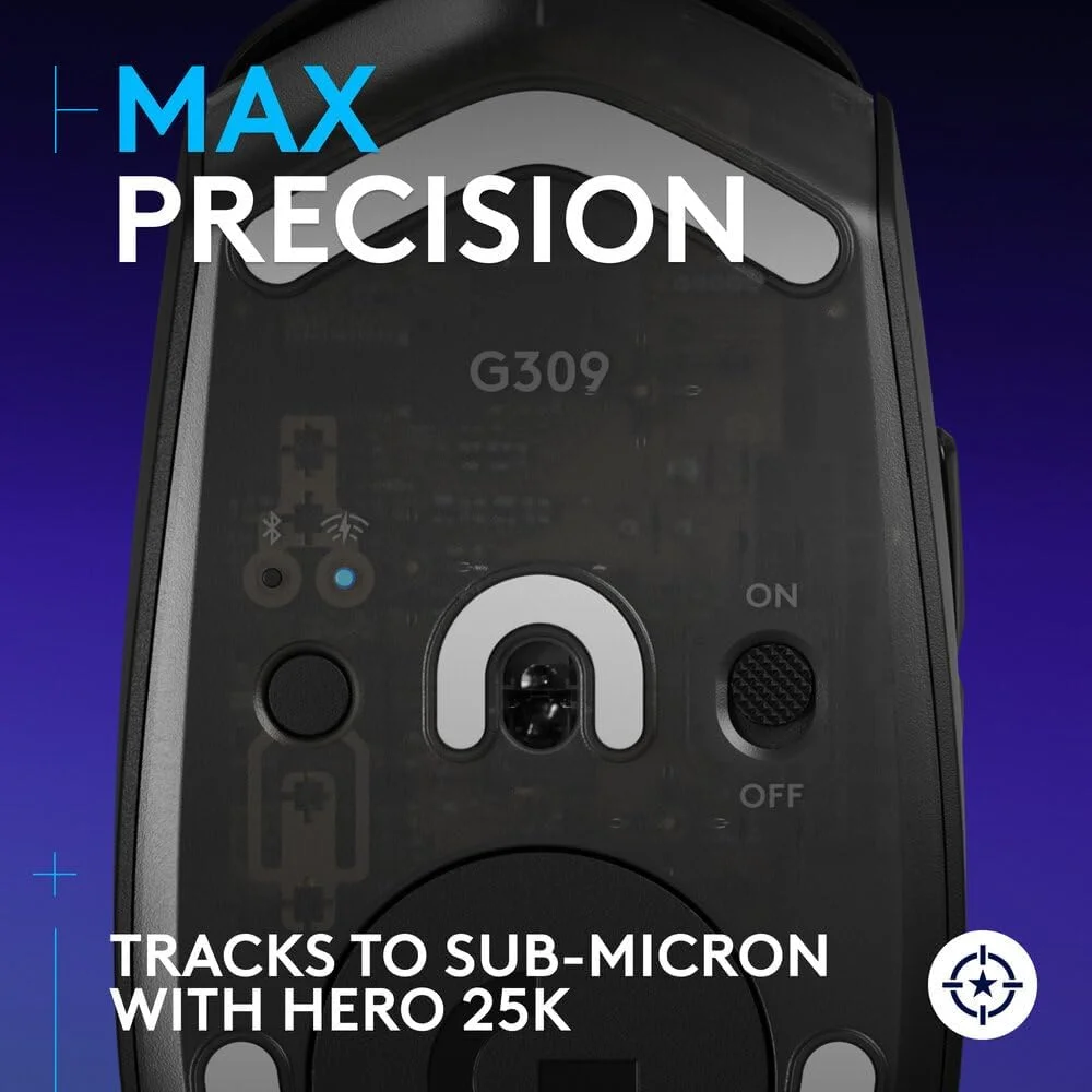 ماوس گیمینگ بی‌سیم Logitech G309 LIGHTSPEED، سبک وزن، سوئیچ‌های هیبریدی LIGHTFORCE، حسگر HERO 25K، عمر باتری 300+ ساعته با باتری AA، 6 دکمه قابل برنامه‌ریزی، PC و Mac - مشکی