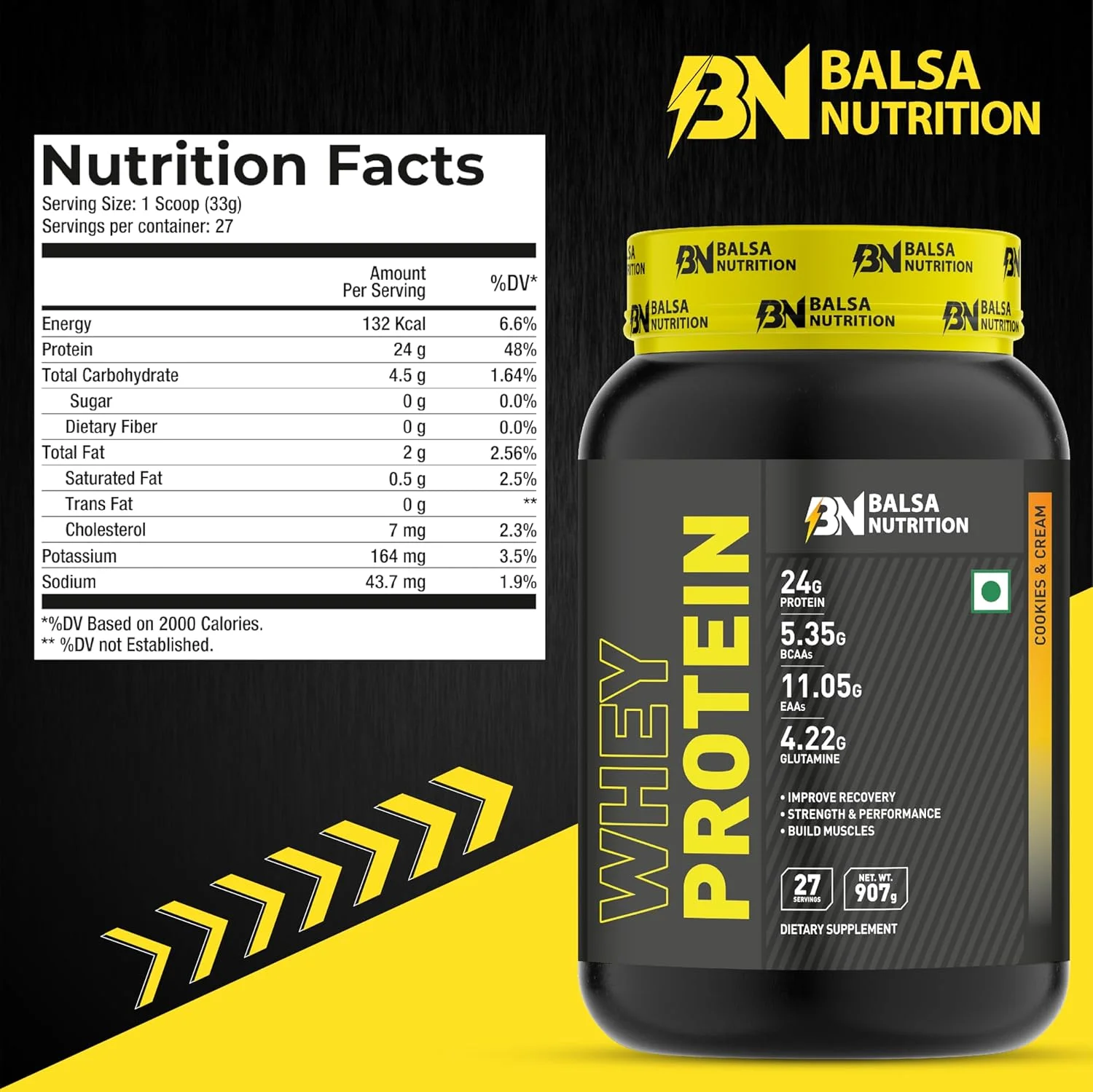 پودر پروتئین وی بالسا نوتریشن - 907 گرم، 33 گرم در هر وعده (کوکی و کرم) | برای رشد عضلات، ریکاوری تمرین و عملکرد، مدیریت وزن، آنتی اکسیدان قوی | غیر GMO، بدون گلوتن