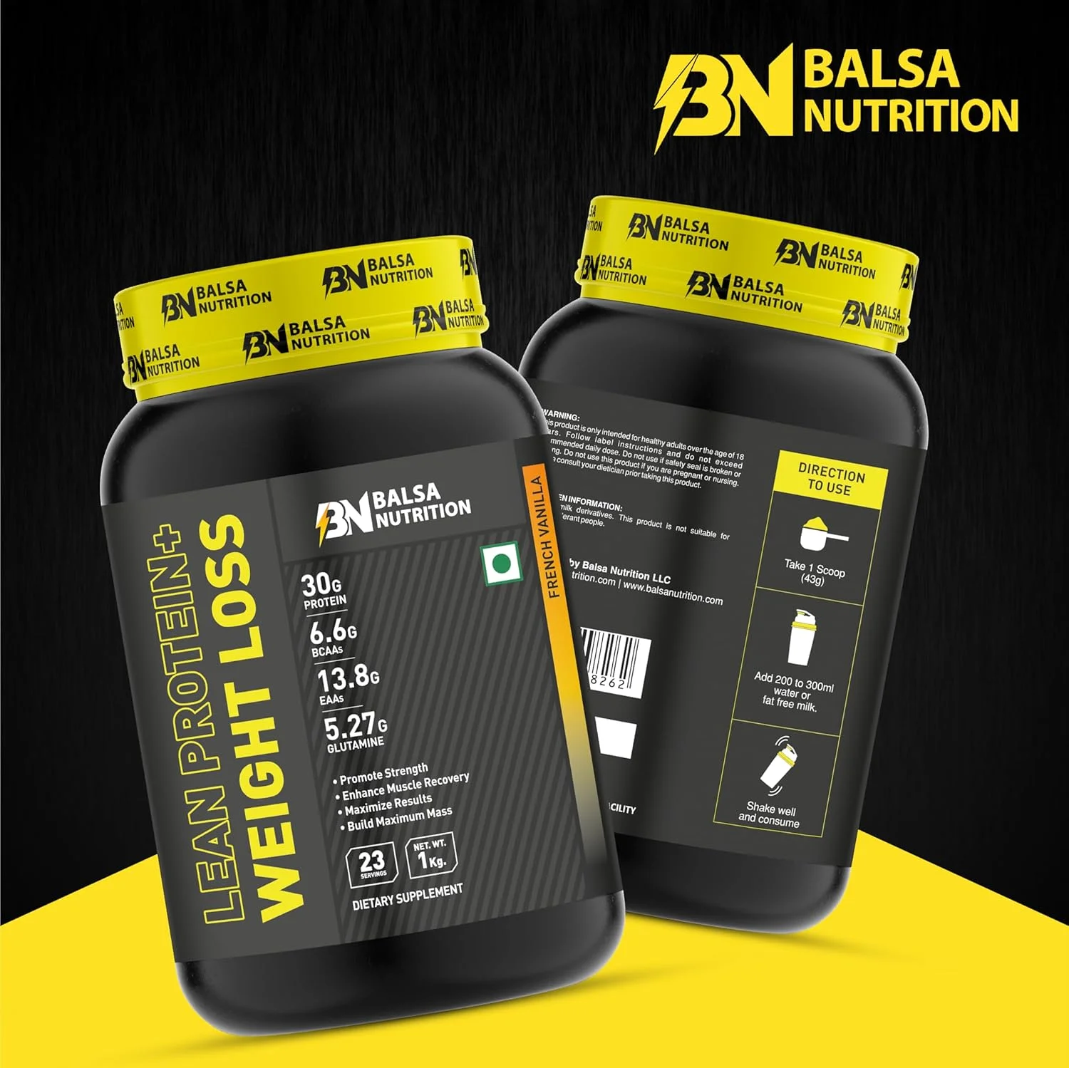 پودر پروتئین بدون چربی + کاهش وزن بالسا نوتریشن 1 کیلوگرم (23 سروینگ) | جایگزین غذایی چربی سوز برای حمایت از کاهش وزن | طعم وانیل فرانسوی