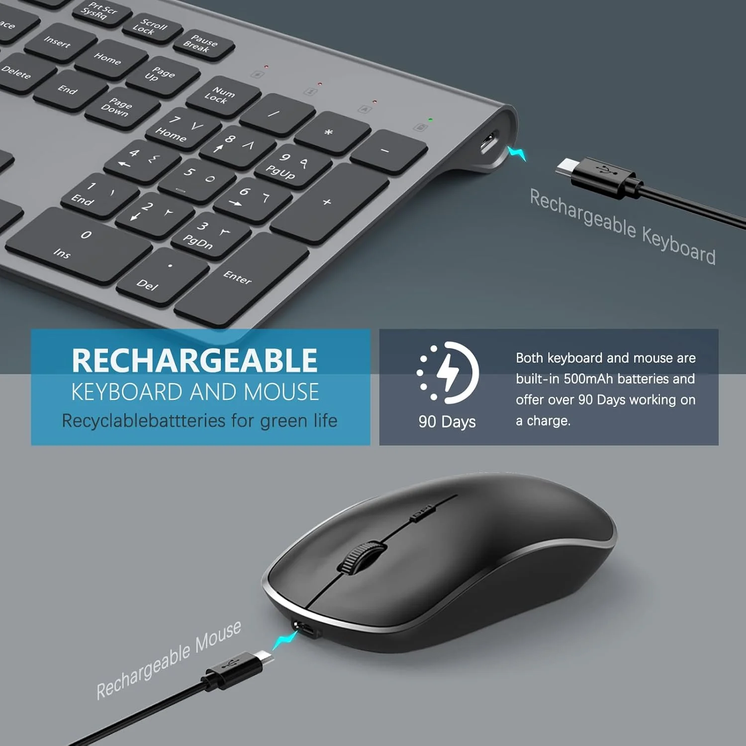ست کیبورد و ماوس بی‌سیم شارژی انگلیسی/عربی J JOYACCESS 2.4G ارگونومیک، باریک، با کلیک بی‌صدا و طراحی جمع و جور برای ویندوز، کامپیوتر، لپ‌تاپ و تبلت