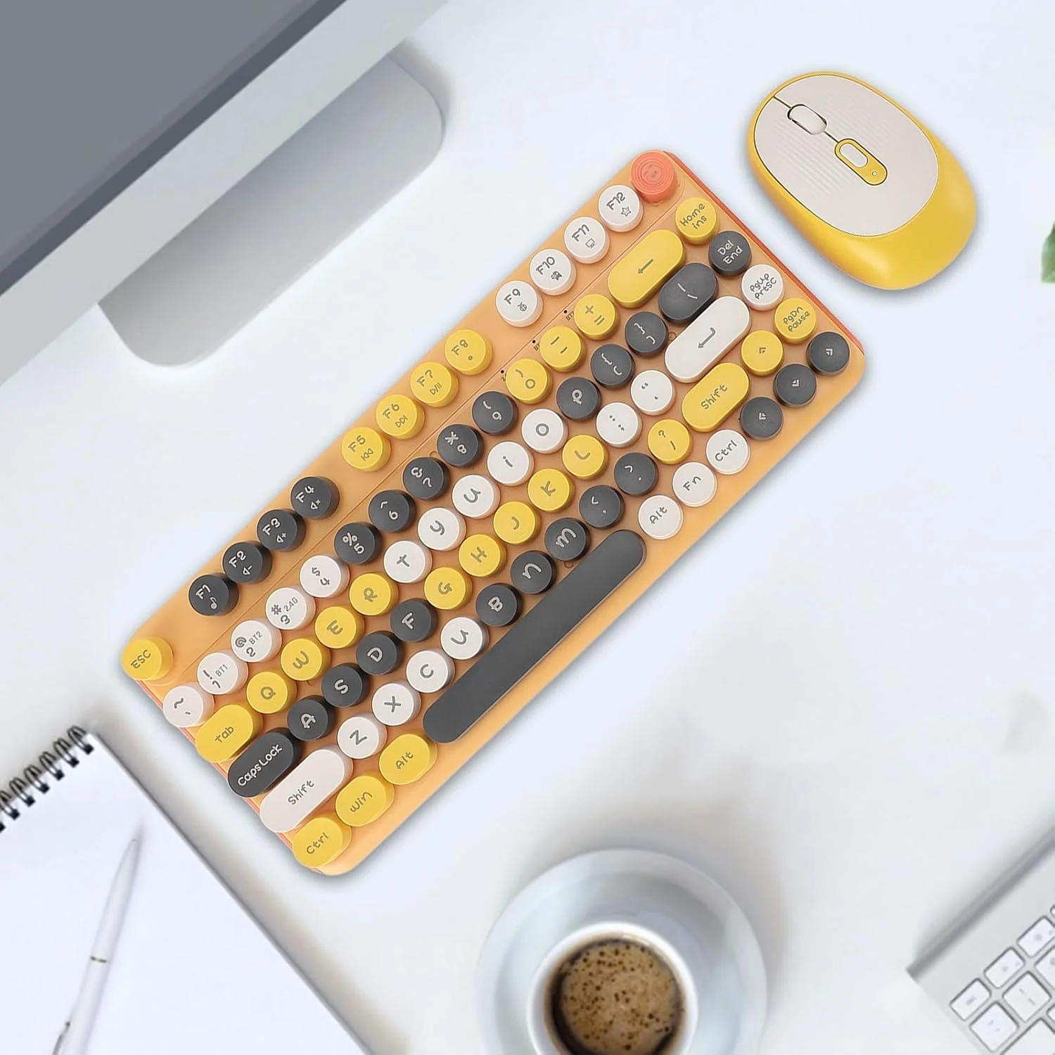 کیبورد و ماوس بی سیم، ست ماوس و کیبورد گیمینگ بی سیم 2.4G بلوتوث دو حالته 82 کلید، پانک رنگی، کم صدا، سه گزینه DPI قابل تنظیم، Plug and Play