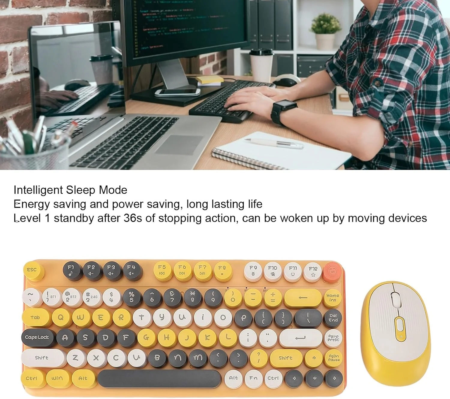 کیبورد و ماوس بی سیم، ست ماوس و کیبورد گیمینگ بی سیم 2.4G بلوتوث دو حالته 82 کلید، پانک رنگی، کم صدا، سه گزینه DPI قابل تنظیم، Plug and Play